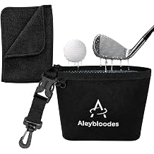 Golf Club & Ball Cleaner Bag - Washer with Towel & Clips | Golf ball cleaner pouch & washer for bag. No-drill removable clips. Waterproof, machine-washable. Microfiber towel included
