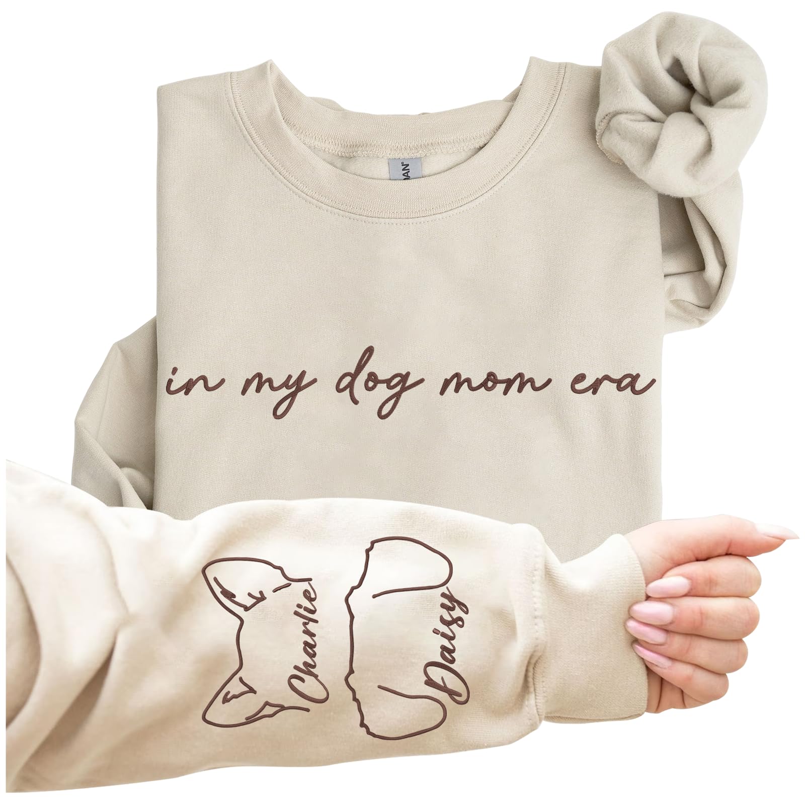 Custom Dog Mom Embroidered Sweatshirt, Personalized Dog Mom Gifts for Women, Pet Lovers Gifts for Christmas Mothers Day