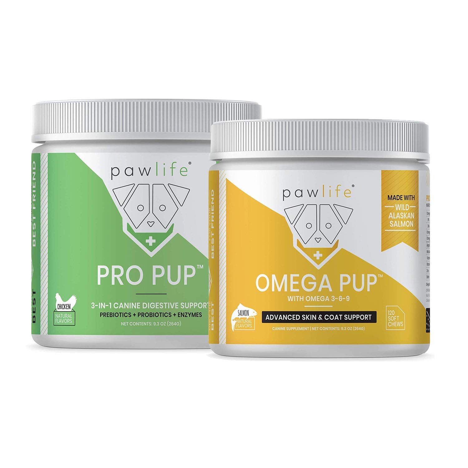 pawlife 120 Soft Chews Probiotics for Dogs and 120 Soft Chews Omega Pup