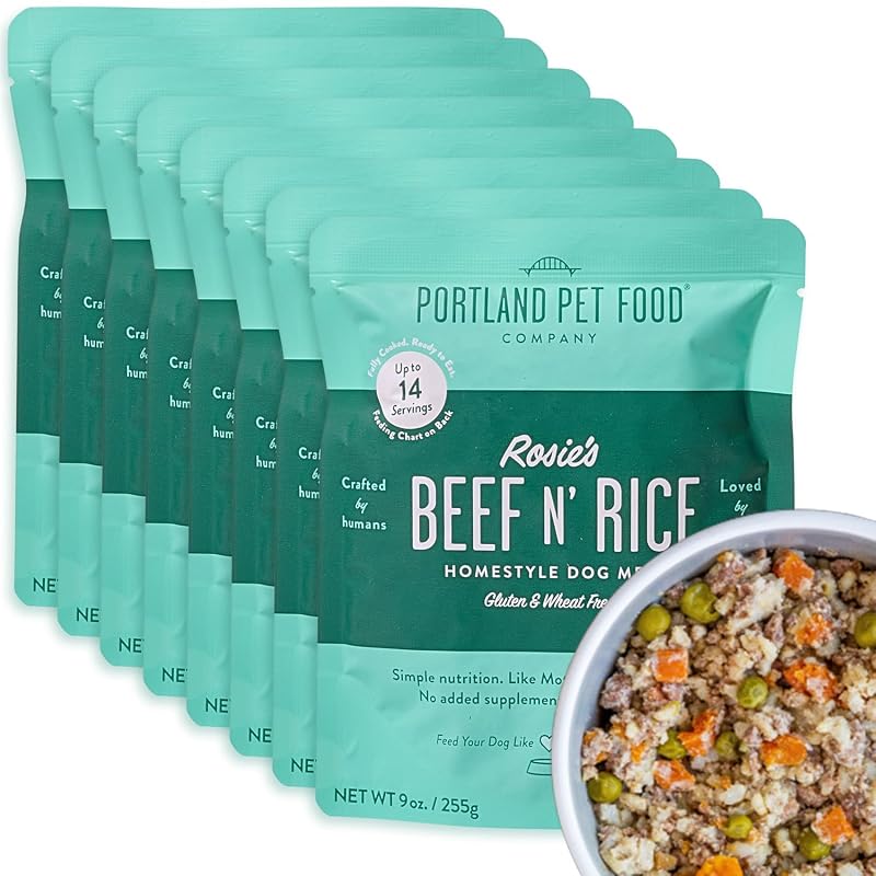 Complemento para Ração de Cães Rosie's Beef N' Rice com Carne, Arroz e Vegetais CRAFTED BY HUMANS LOVED BY DOGS – Pacote com 8 sachês de 255 g
