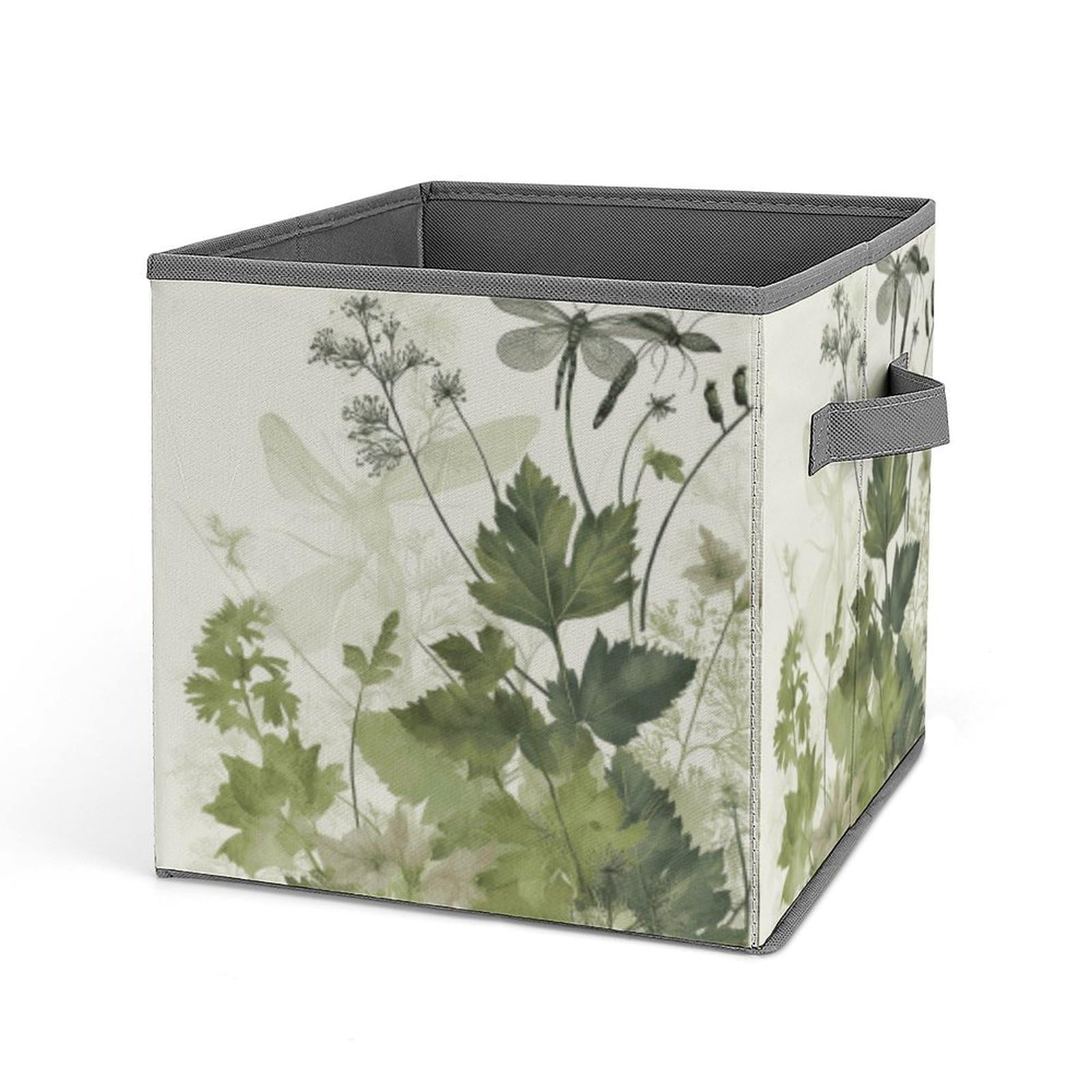 JTREHY Foliage And Herbs with Dragonflies Winged Storage Bins Sturdy Large Capacity Folding Sorting Boxes Convenient Stable Storage Box Collapsible Fabric Storages Cubes Organizer with Handles