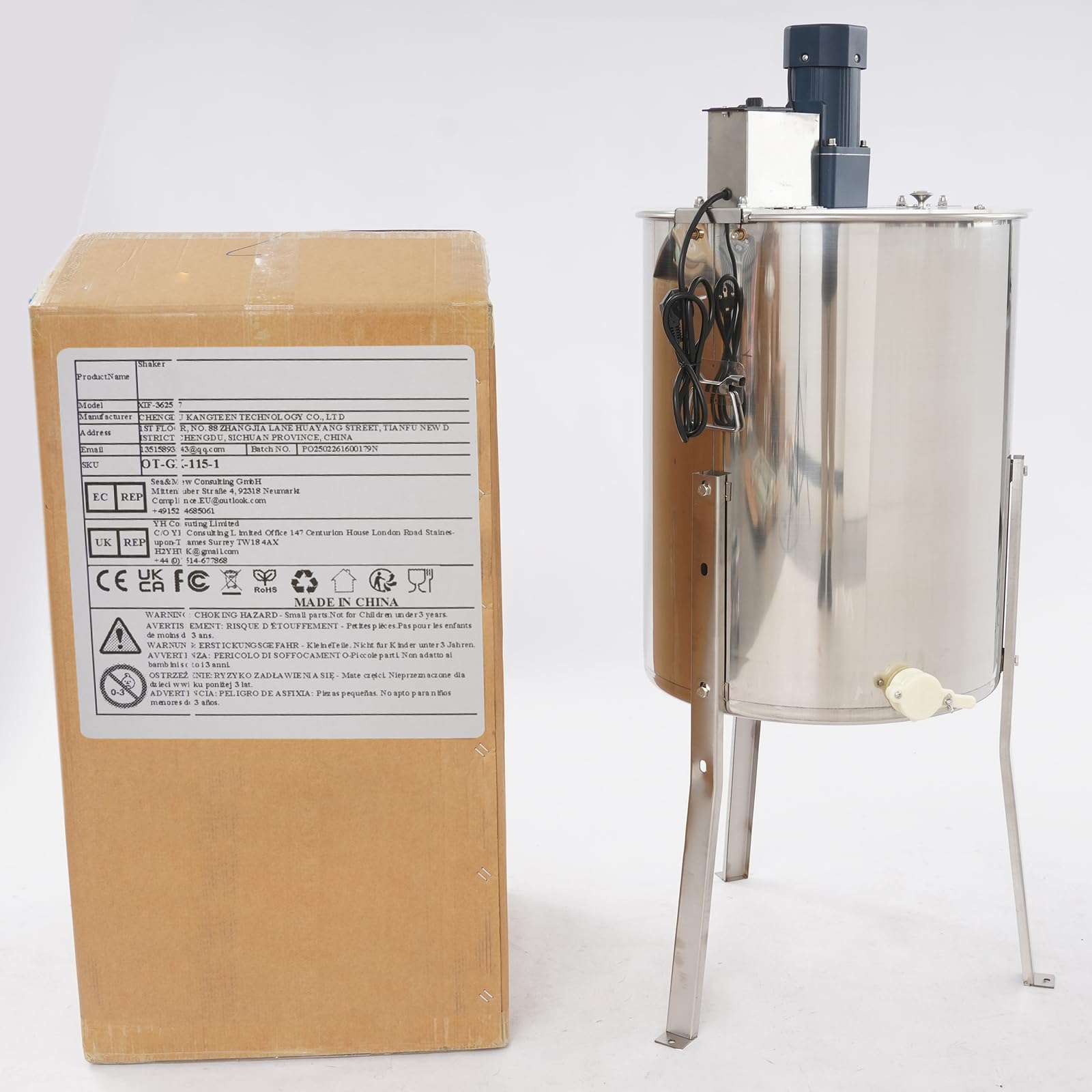 Elektrische Honigschleuder, 140W Edelstahl Imker Tangential Honigschleuder, 38mm Honig Ventil, 4 Rahmen Honigschleuder für professionelle Imker Zubehör Imkerei Ausrüstung (270rpm)