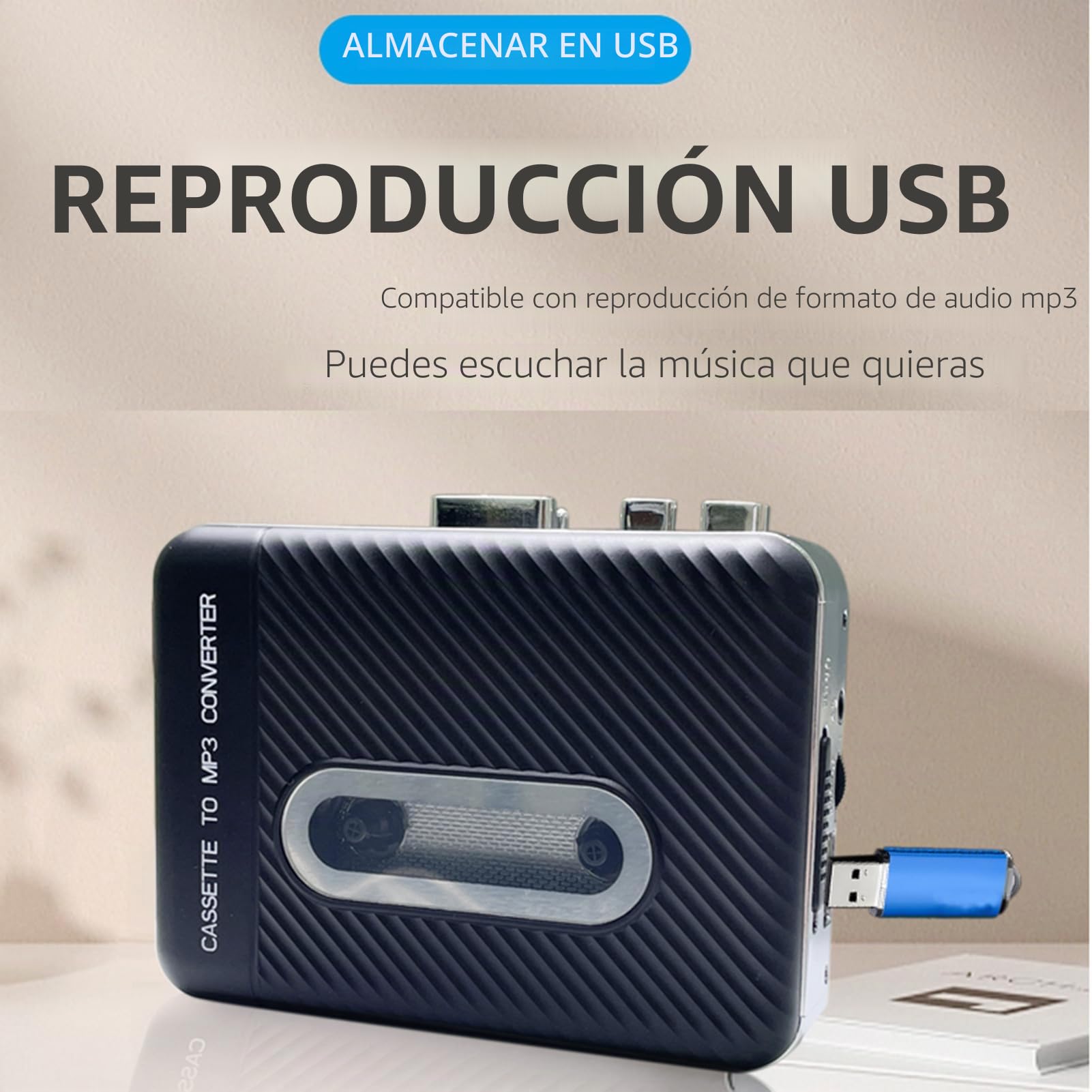 Docooler Reproductor de Casete de Audio, grabadora de Casete portátil Que Convierte el Audio de la Cinta en MP3 Mediante USB, micrófono y Altavoz Integrados Jack para Auriculares