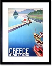 TRAVEL ISLAND CORFU GREECE BOATS PIER FRAMED ART PRINT PICTURE & MOUNT F12X1248