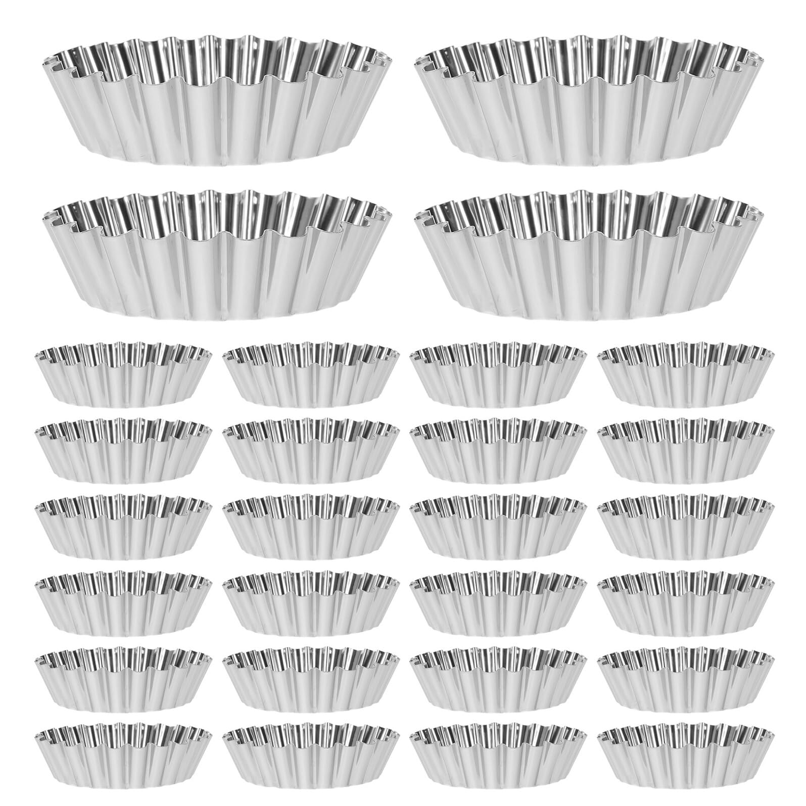 Sewroro 30 Moldes para Tartaletas de Huevo de Acero Inoxidable Grueso Antiadherentes Bordes Festoneados para Hornear Muffins y Cupcakes Reutilizables Aptos para Horno Doméstico y