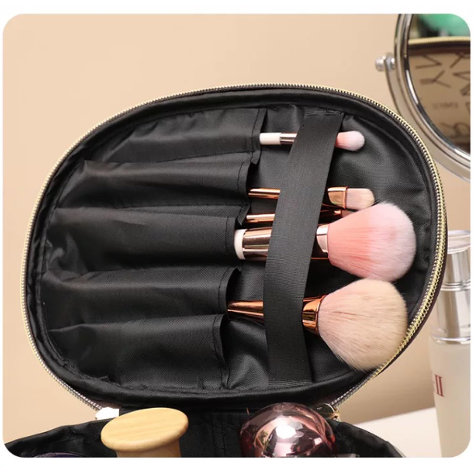 Borsa da Toilette Impermeabile, Portatile Porta Trucchi, Ideale per le Donne, con Divisorio Integrato, Facile da Pulire, Ampio Scomparto per Mantenere un Look Impeccabile Sempre(Coffee)