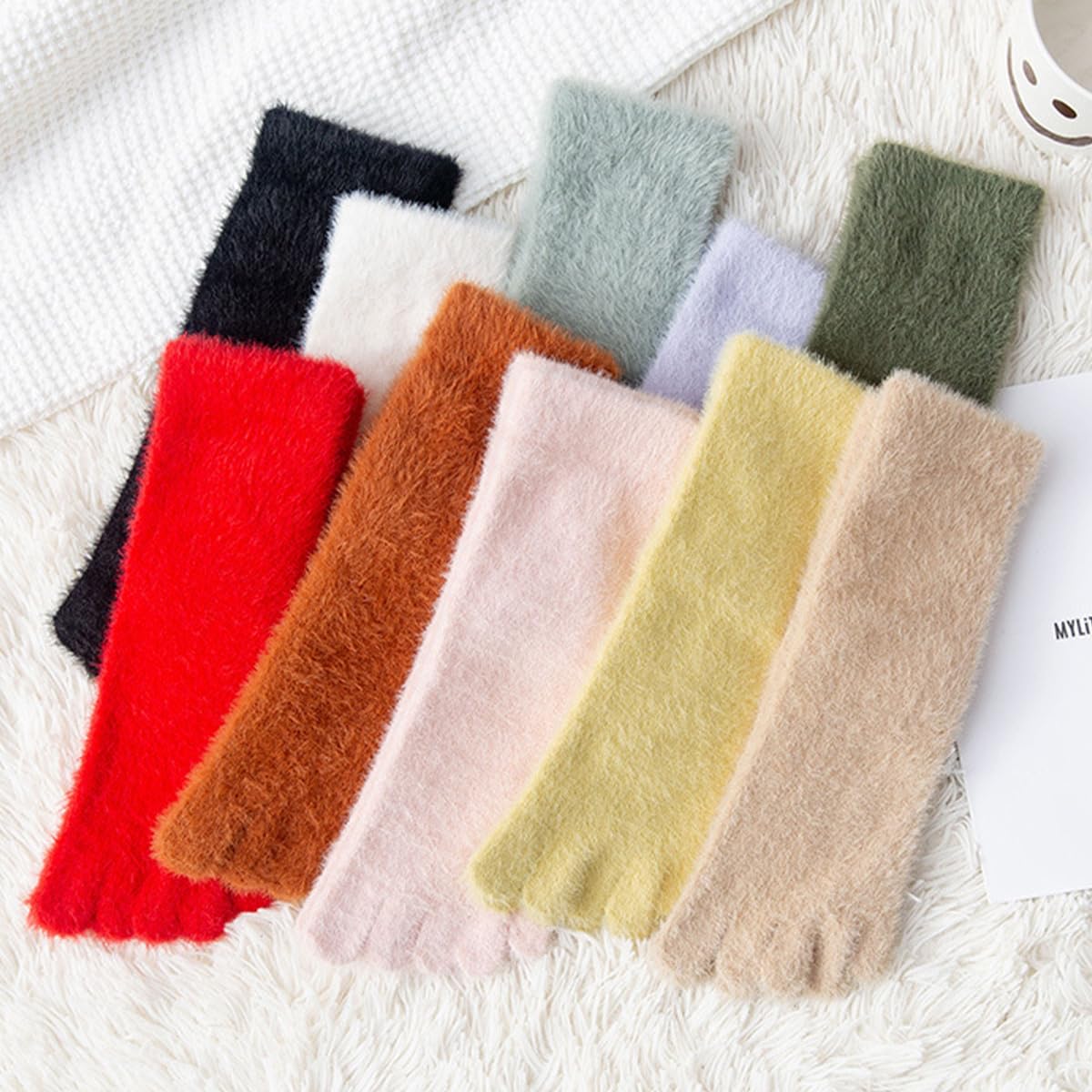 10 Paires Chaussette à Doigts Femme Chaussettes Chaudes en Pilou avec Orteils Séparés, Chaussettes Thermiques Hiver Femme Chaussette Doigt de Pied, Douces, Epaisses et Moelleuses, EU 35-40