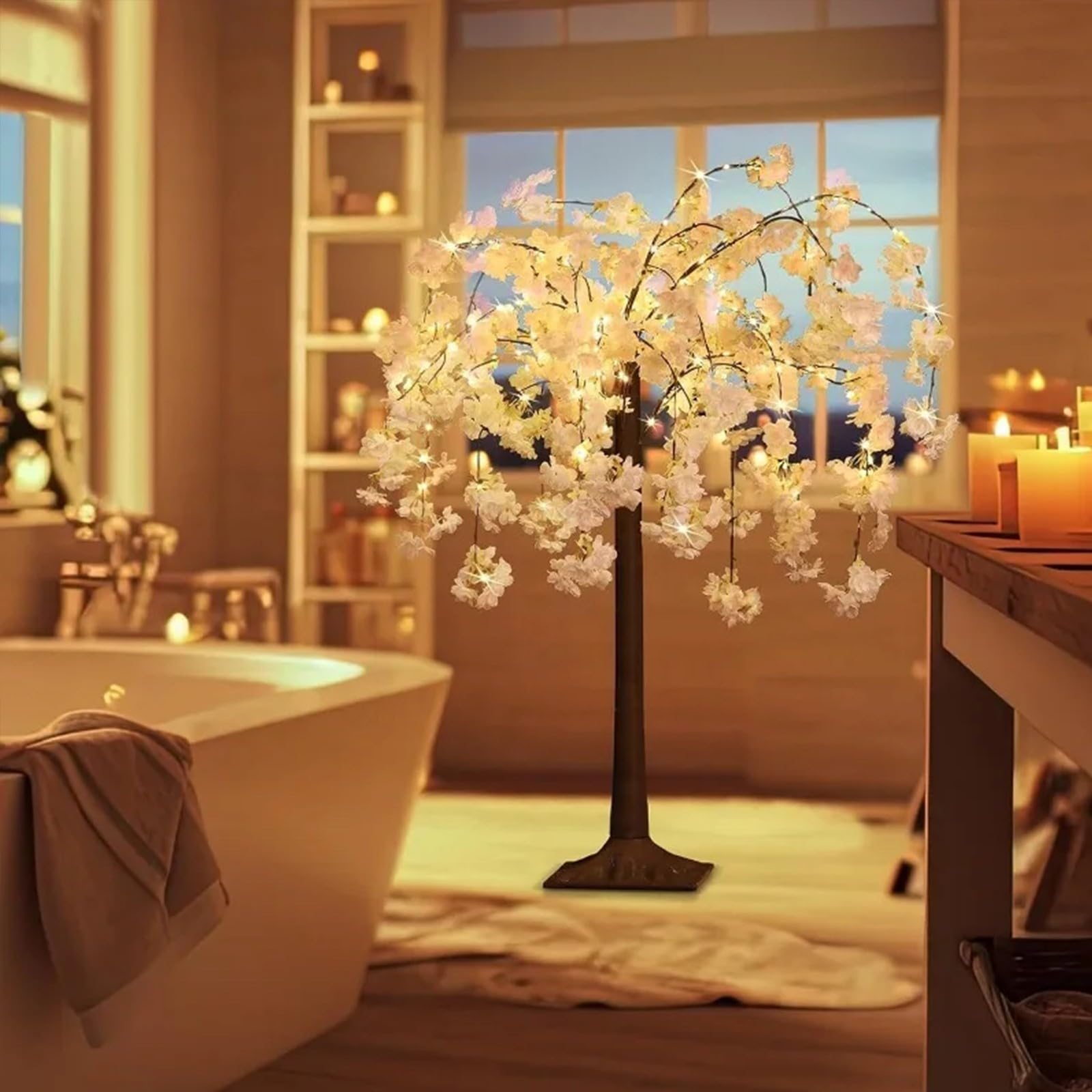 Árbol de Cerezo de 6 pies con 500 Luces LED, árbol Iluminado artificialmente para decoración del hogar, 8 Modos de iluminación, árbol Rosa con Flores Artificiales para decoración