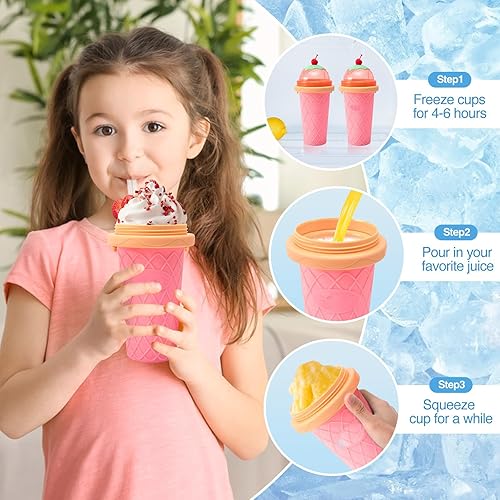 Miniatura 6 de Vaso Slushy Cup Slushie Cup, TikTok Quick Frozen Magic Cup, tazas de batido con tapas y pajitas, vaso para hacer granizados de doble capa, taza de