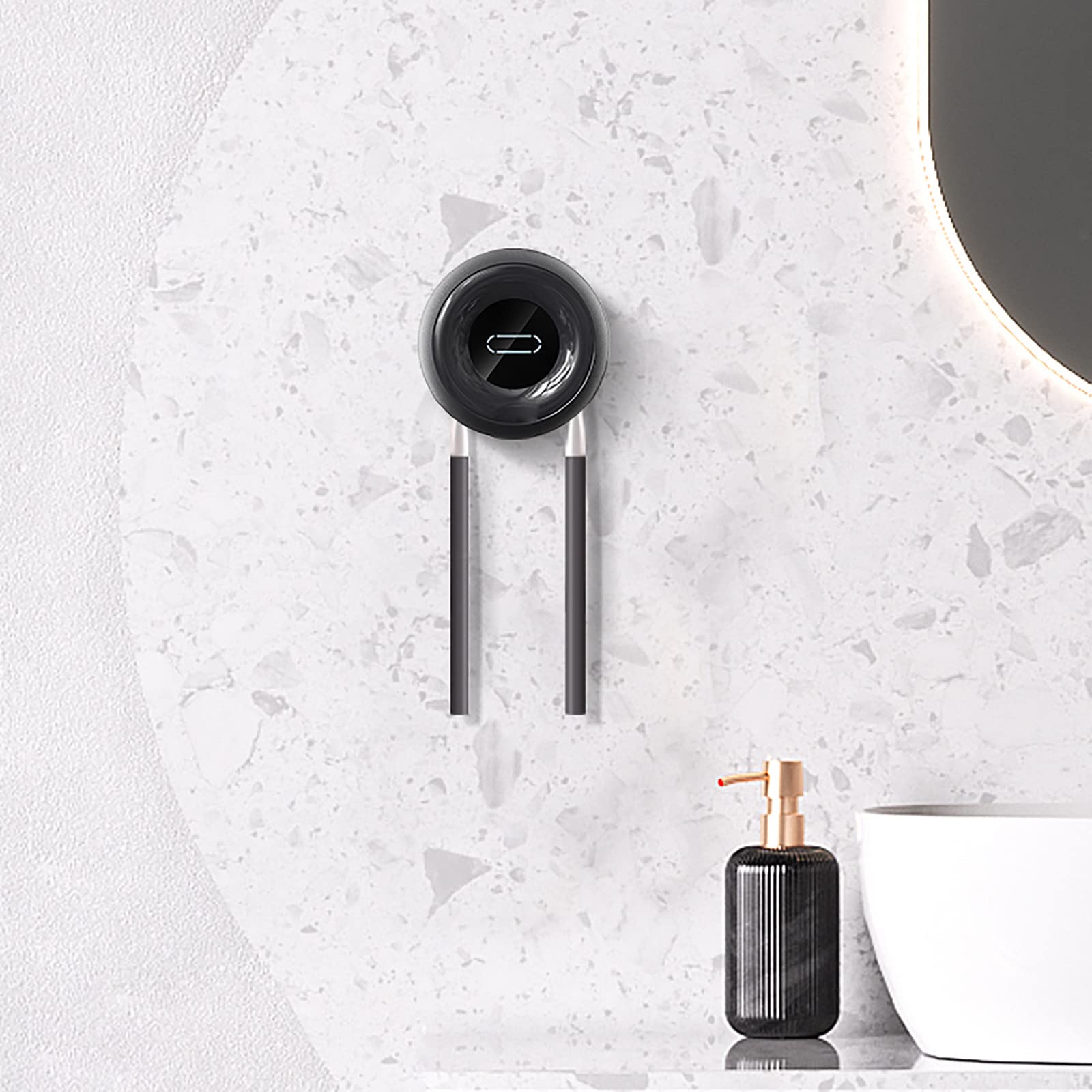 Porta Cepillo de Dientes, Soporte Cepillo de Dientes con Función Esterilizador, Estuche Cepillo Dientes con 2 Ranuras para Cepillos, Pequeño Organizador Baño USB Recargable Negro
