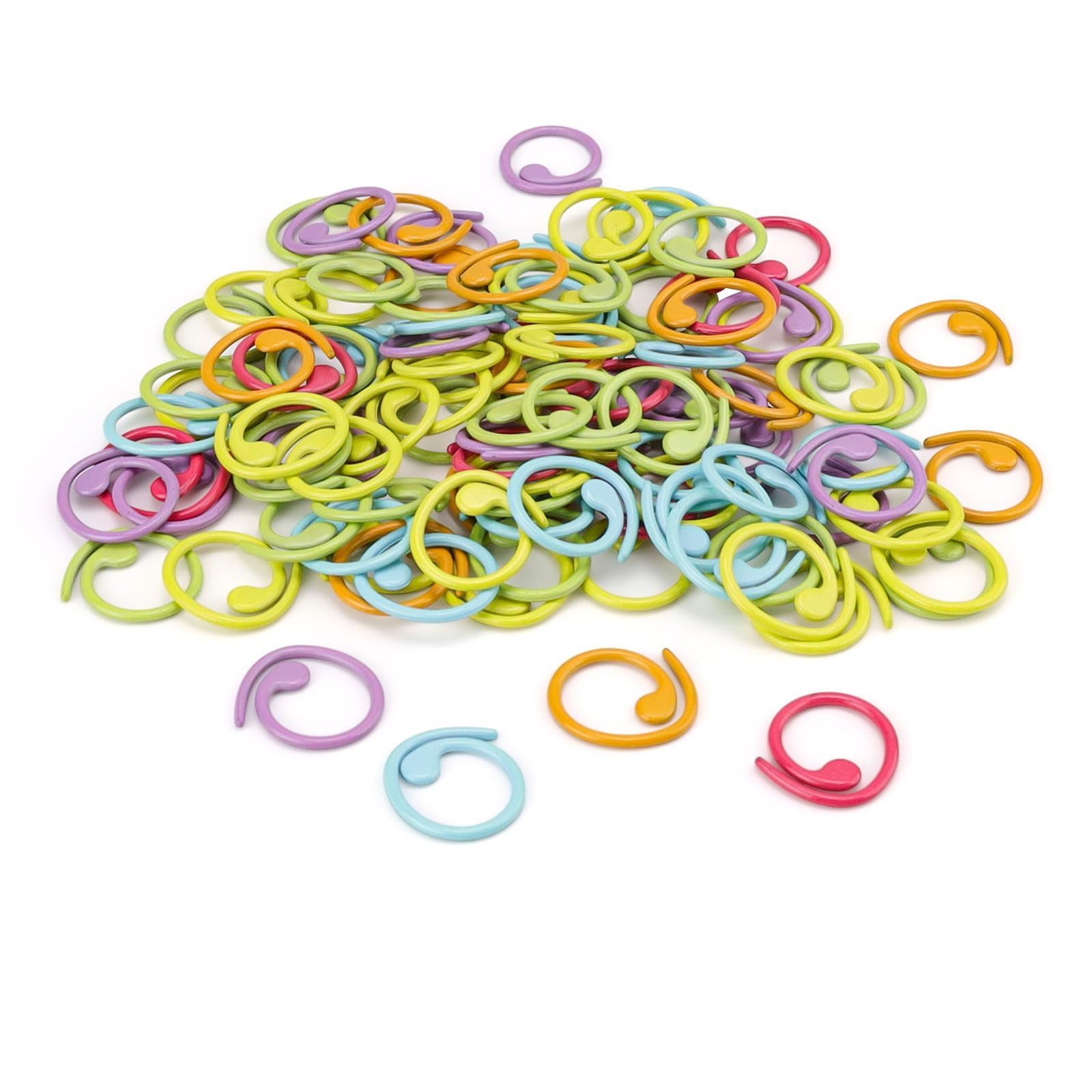 0XBIT Marcadores Crochet, 100 Piezas Marcadores Ganchillos 6 Color, Artesanía de Pintura en Espiral, Aleación de Zinc Anillo Marcador de Puntada para Coser, Tejer, Crochet