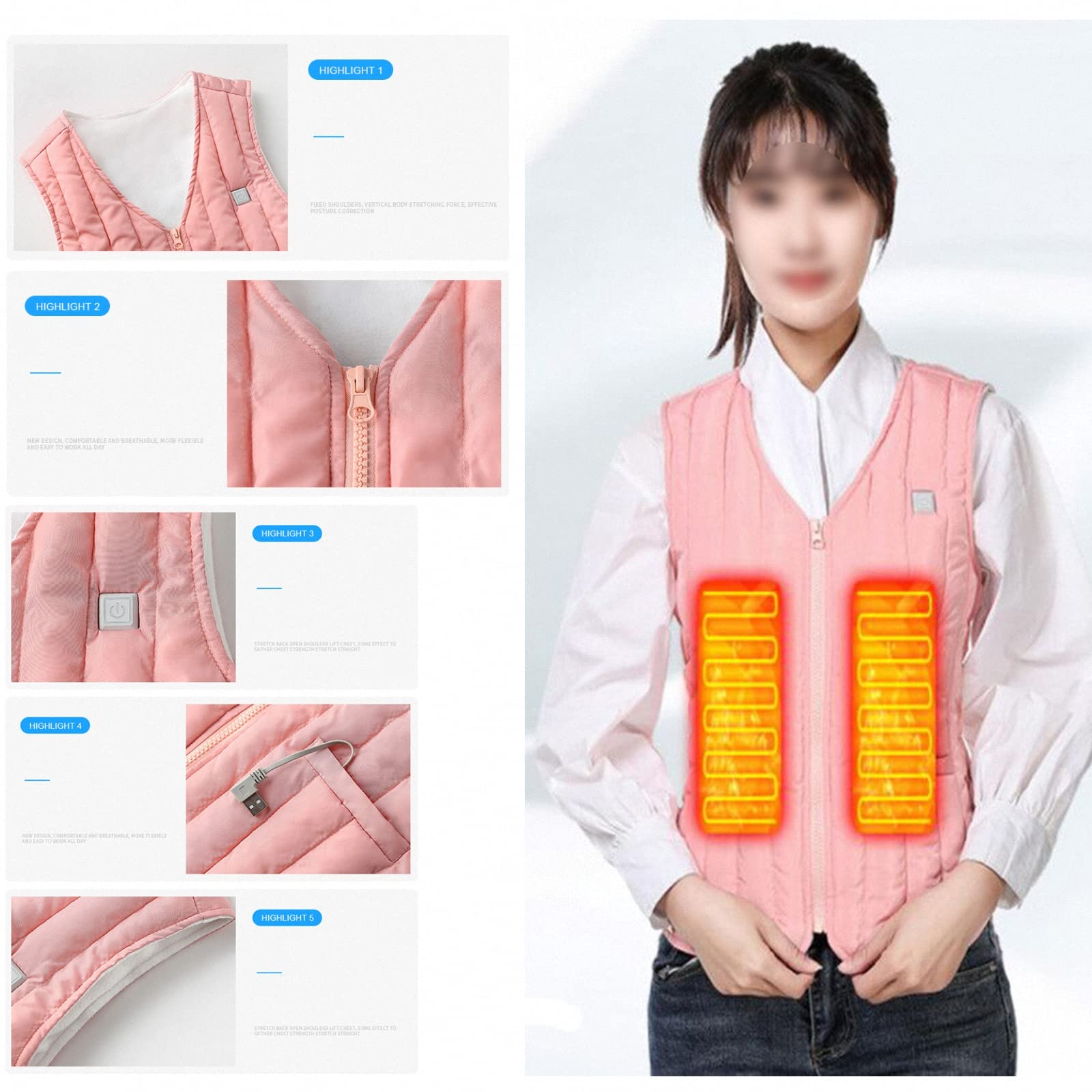 Gilet riscaldato elettrico USB intelligente per uomo e donna, scaldamuscoli riscaldato a 3 velocità autunno e inverno, gilet riscaldato caldo e confortevole lavabile