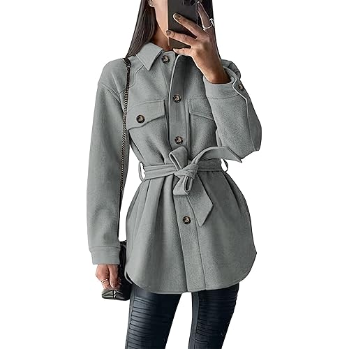 PRETTYGARDEN Women's Fall Fashion Winter Trench Coats Lapel Button Down Peacoat Belted Outerwear Casual Jackets