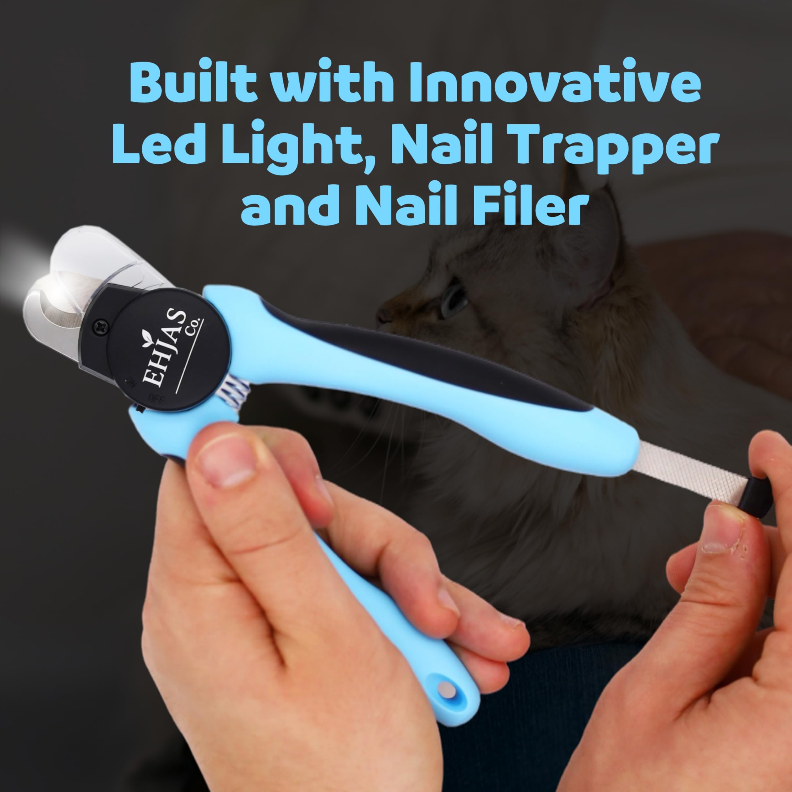 Stainless Steel Pet Nail Trimmer/Clipper with LED Light, Nail Trapper and Filer, Blue, for Dogs and Cats - image 2
