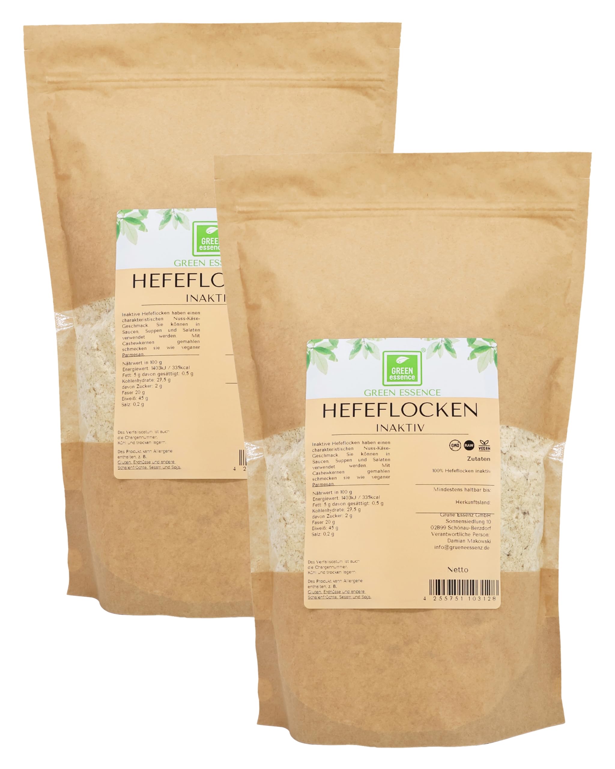 Inaktive Hefeflocken 1Kg von Green Essence - Nuss Käse Geschmack - vegan - zum Kochen, Backen - Alternative für Käse - Hefe Flocken Premium Qualität (2x 500 Gramm)