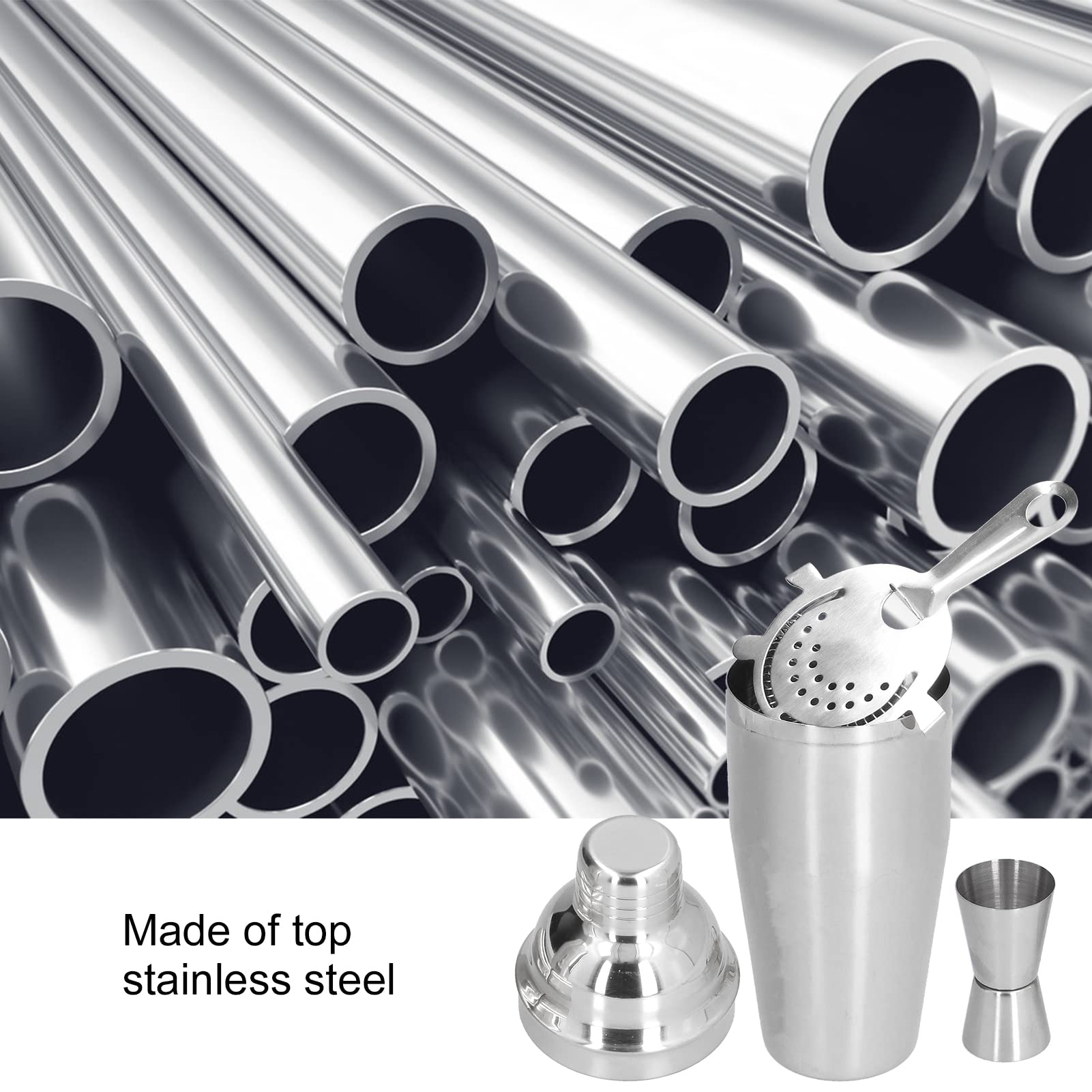 Insulated Shaker, Mixed Drink Shaker Stainless Steel Martini Shaker with Strainer Measure Cup Shaker for Bartender Bar