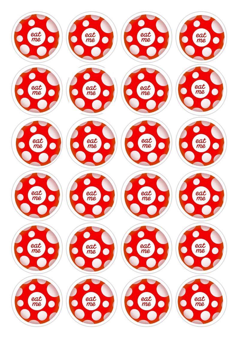 24 x Eat Me Alice in Wonderland Celebration Edible Paper Cupcake Toppers Cake Decorations