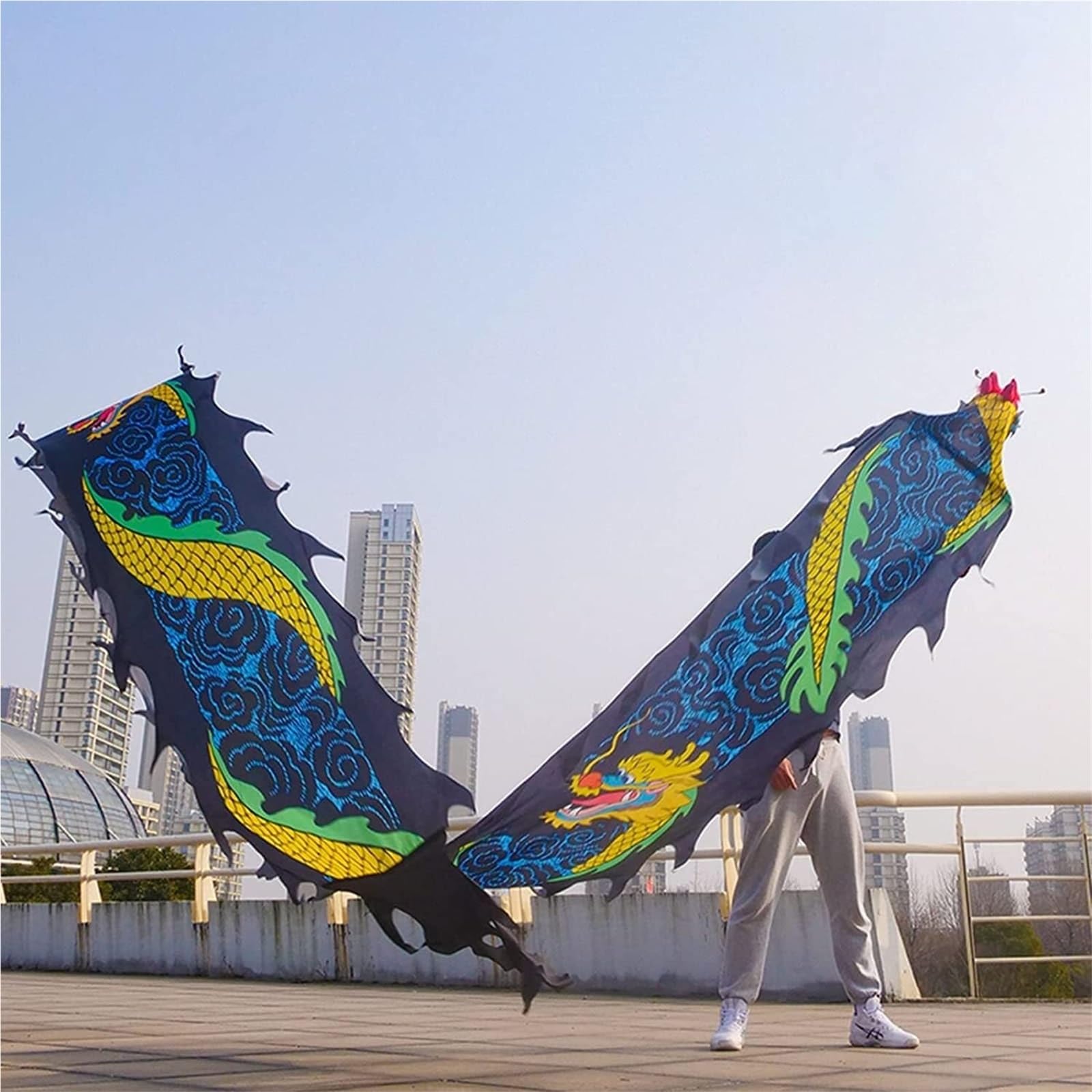 Drago Cinese per Feste Seta del Drago Colorato 3D Che Gira Fluidamente Scuotendo La della Danza for Suonare Il Nastro da Ballo Feste Cinesi in Italia(Black)