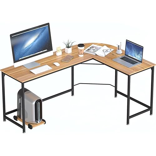 Reversible L Shaped Gaming Desk, Weehom 66 inch Corner Computer Desk for Home Office PC Workstation Wooden Table Study Writing Work Table, Walnut