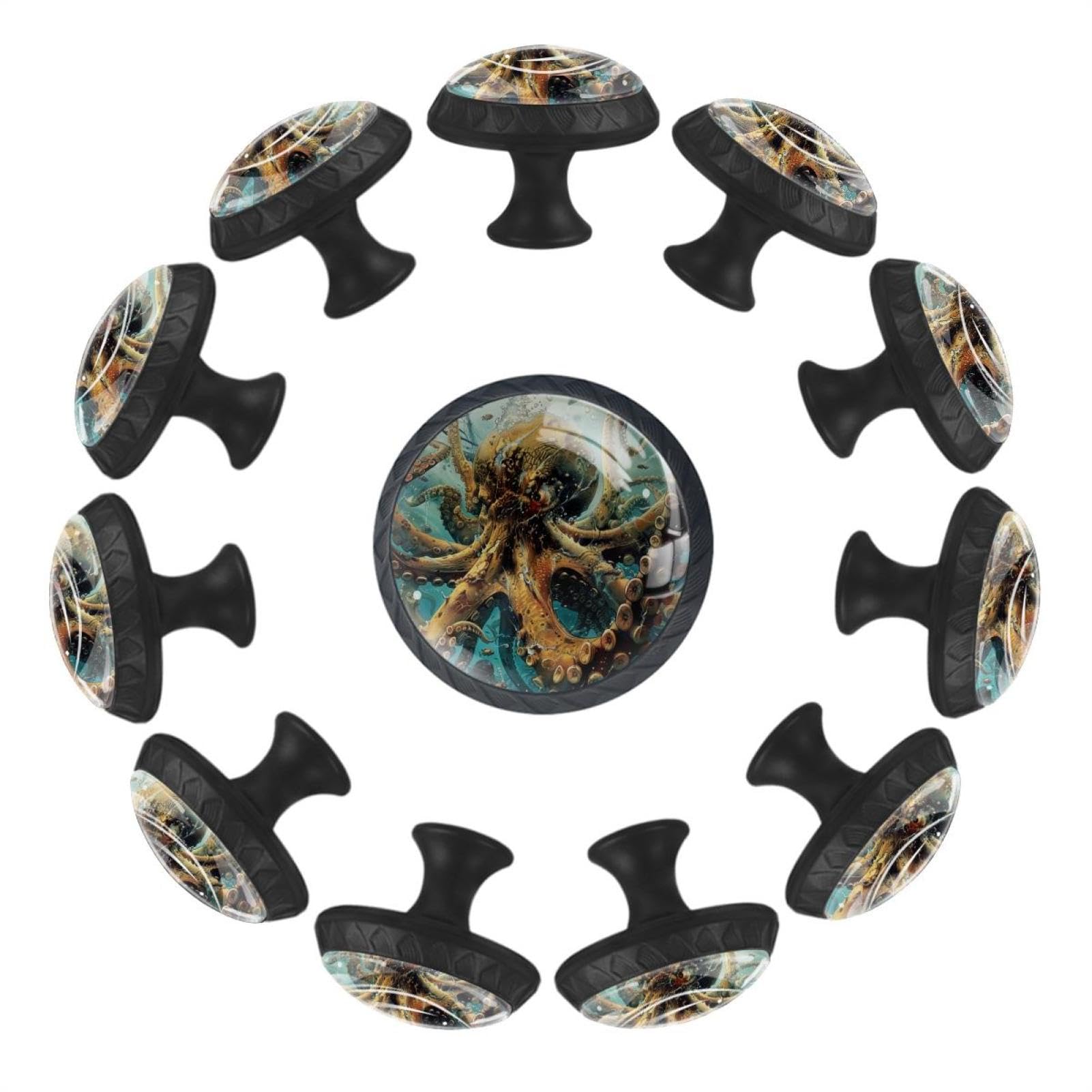 Boutons de meubles pieuvre de mer profonde au design rond sculpte x12