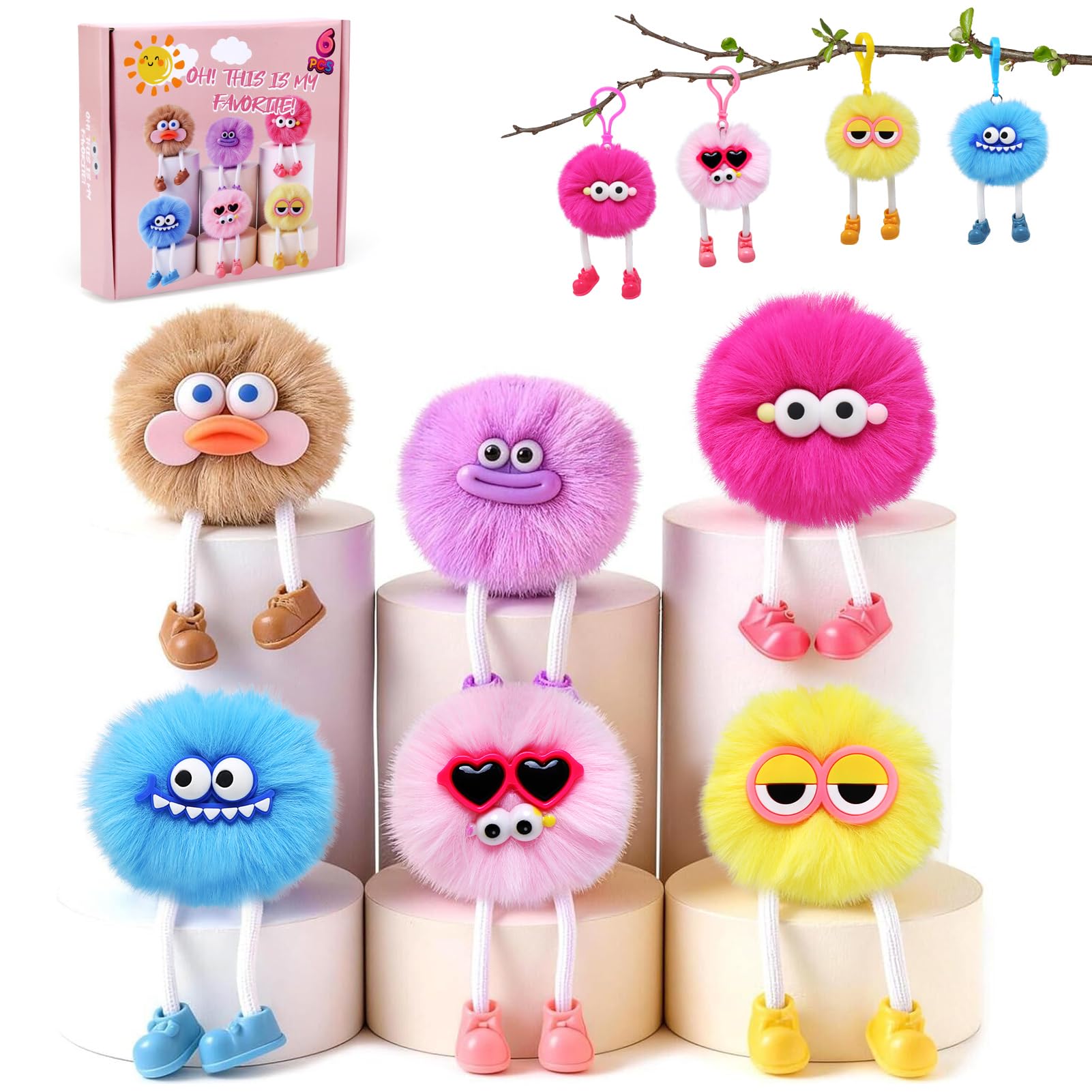 LEADSTAR 6 Pack Cute Plush Keyrings for Kids, Monster Keychain Multipack, Party Bag Fillers and Party Favours, Goodie Bags, Pinata Toys, Classroom Prizes, Birthday Gifts for Boys Girls