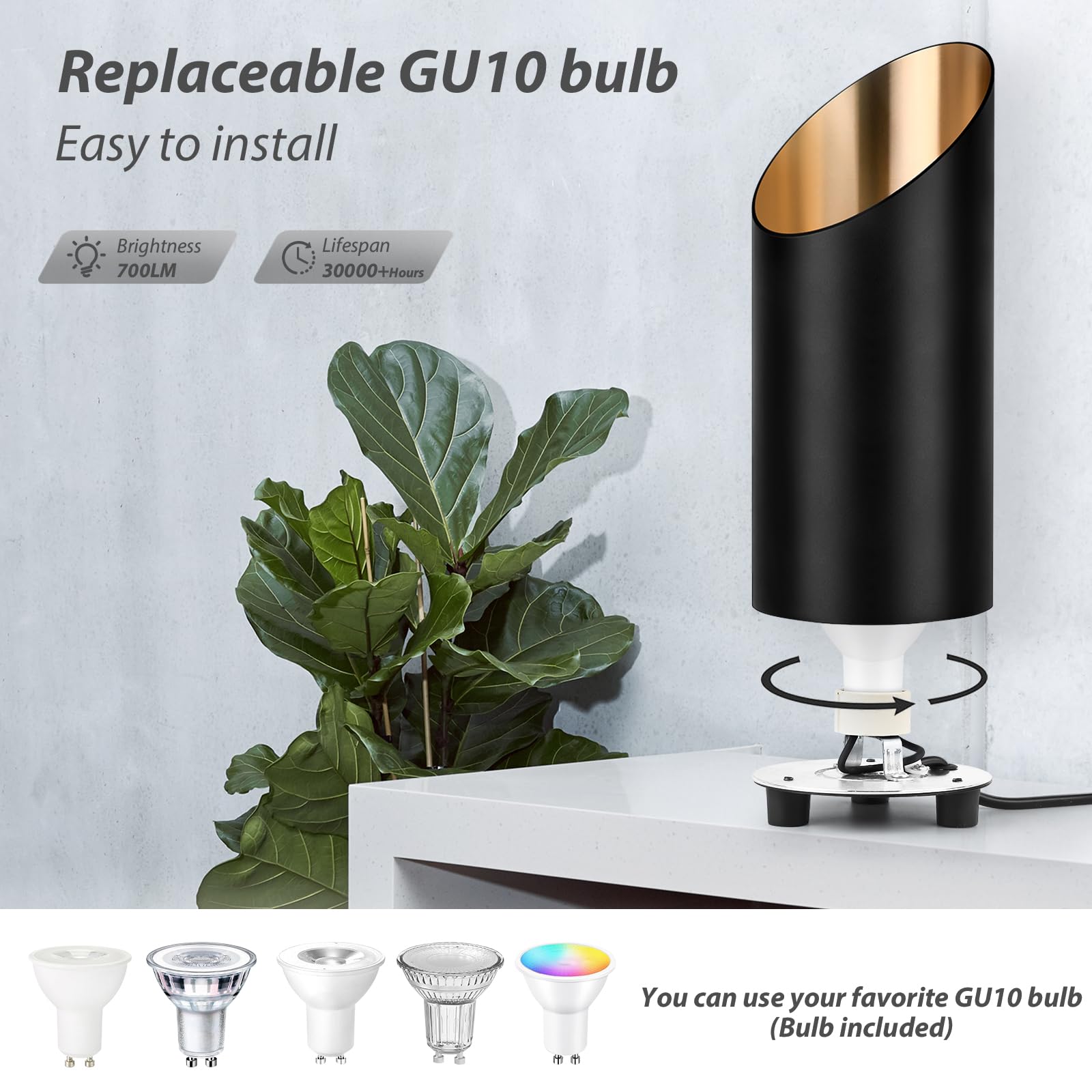 GeyouLux LED uplight spotlight lámpara de pie de aluminio IP44 resistente al agua 6W 600LM, lámpara de pie con interruptor de pie, incl. GU10 lámpara 2700K blanco cálido negro