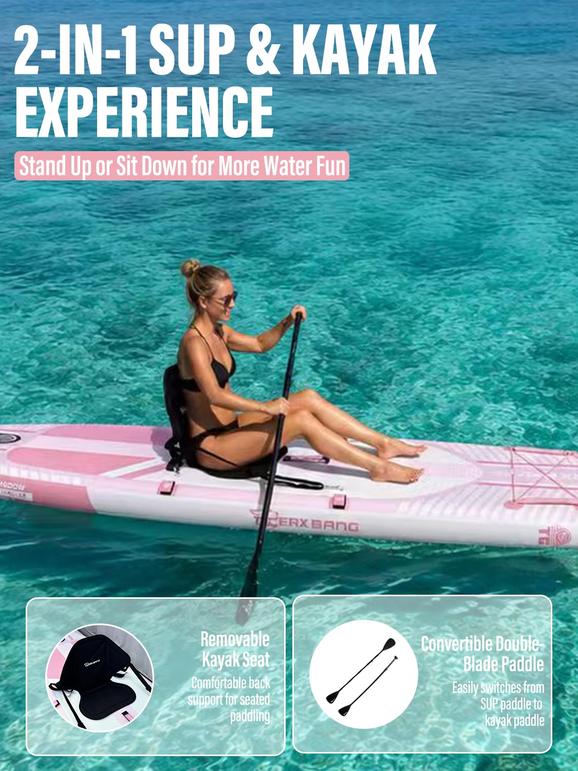 TIGERXBANG Aufblasbares Stand-Up-Paddle-Board mit Zubehör 335 × 86 × 15 cm, SUP Board für Erwachsene, Kollektion Shadow