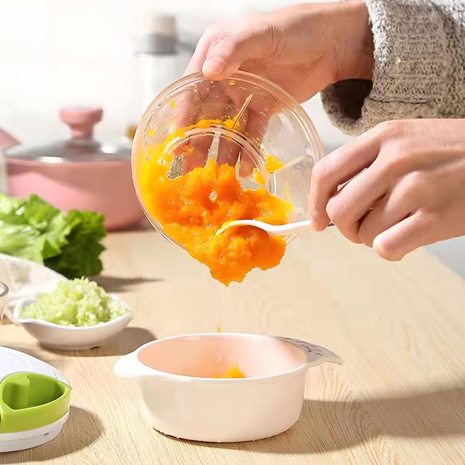 Tritacarne manuale, tritatutto per verdure, robot da cucina, tritatutto portatile a mano, per verdure, frutta, noci, erbe aromatiche (bianco)