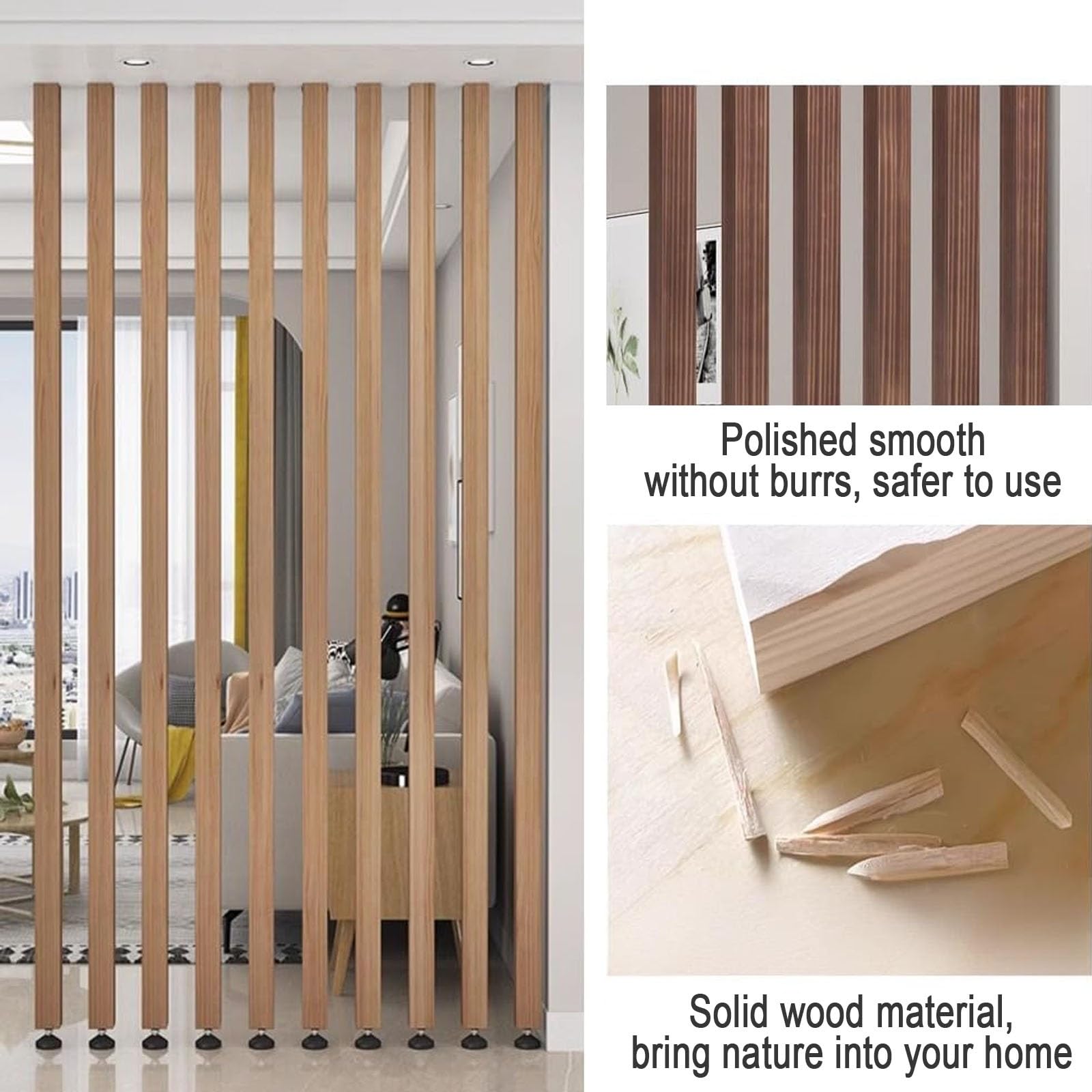 Separador de Ambientes De Suelo a Techo Separador de ambientes - Madera Sólida Pantalla Partición Post, for Entrada, Restaurante, Oficina, decoración, Columna(6 pcs,205cm/80.7in/6.72ft)