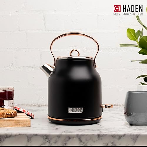 Miniatura 8 de HADEN Hervidor eléctrico Heritage de acero inoxidable de 1.7 litros con cafetera de goteo de 12 tazas, cafetera con apagado automático, negro y cobre