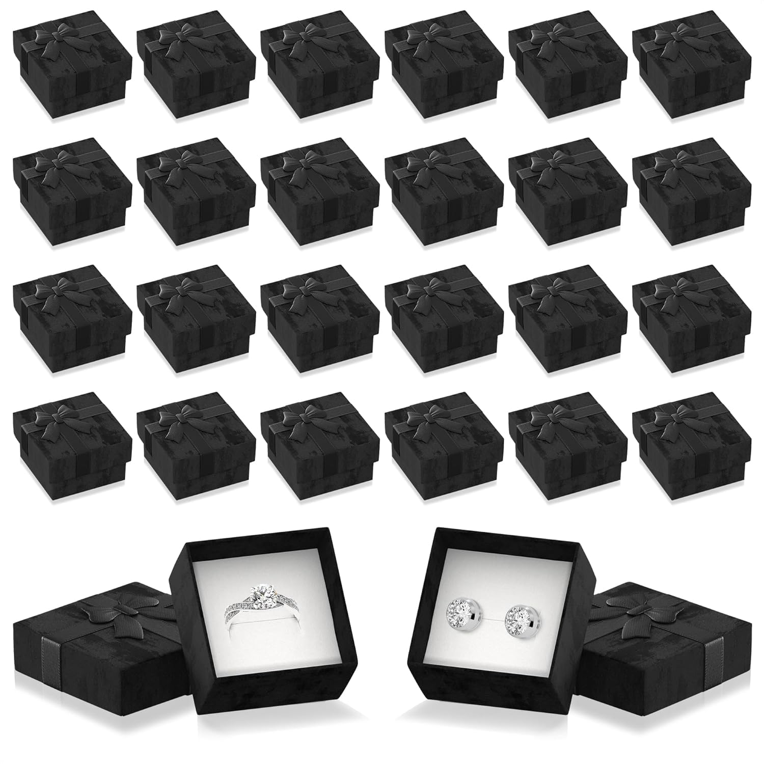 KETAR 24 Pcs Ring Boxes Bulk – Black Cardboard Ring Box, 1.57 x 1.57 Inch – Durable, Elegant & Practical Boxes for Jewelry Organization, Gift Giving & Special Events | Perfect for Creating Memories