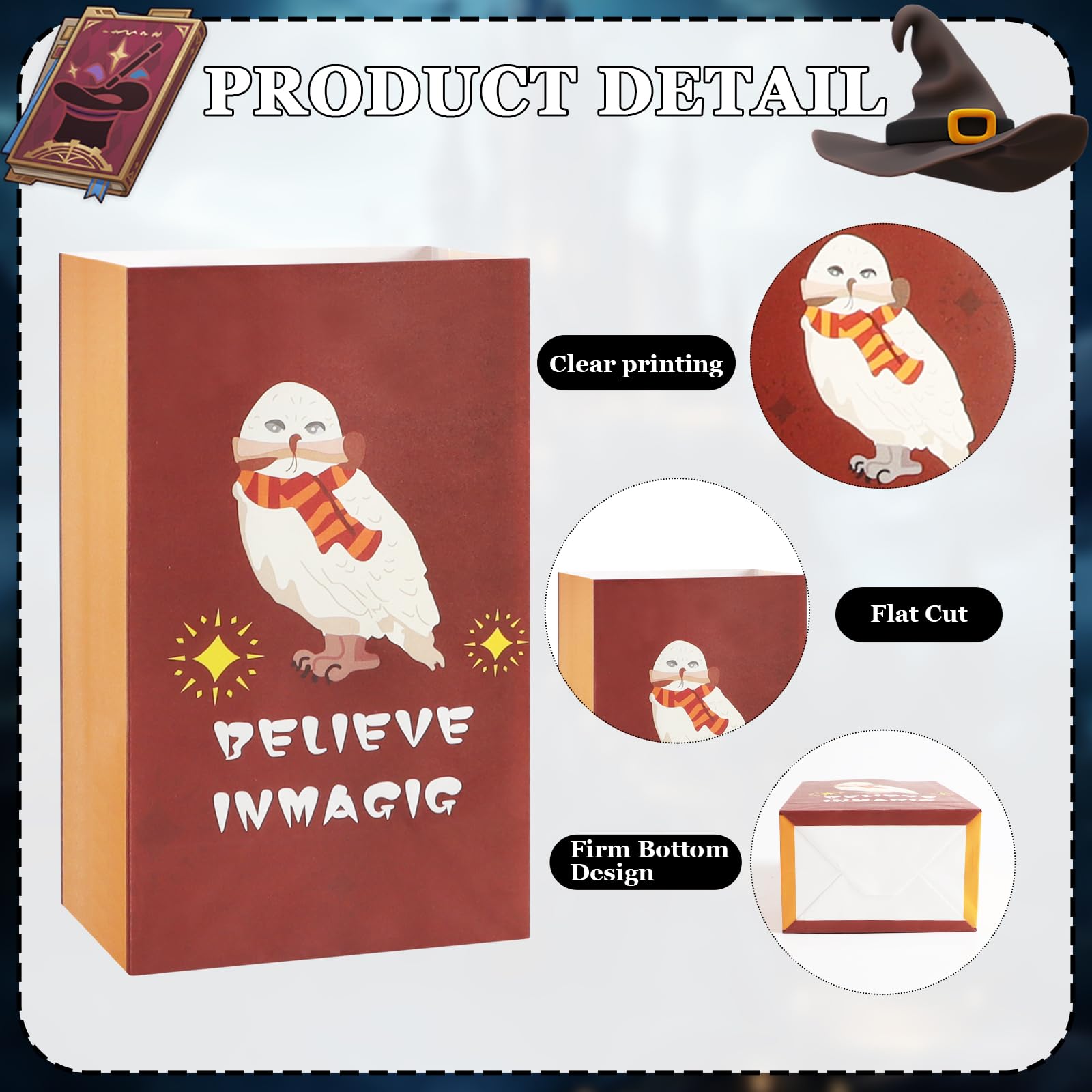 Lot de 12 sacs en papier pour enfants avec 15 autocollants, sacs cadeaux de fête Wizard Harry Party, cadeaux d'anniversaire, sacs de friandises, décoration de fête Wizard pour garçons et filles
