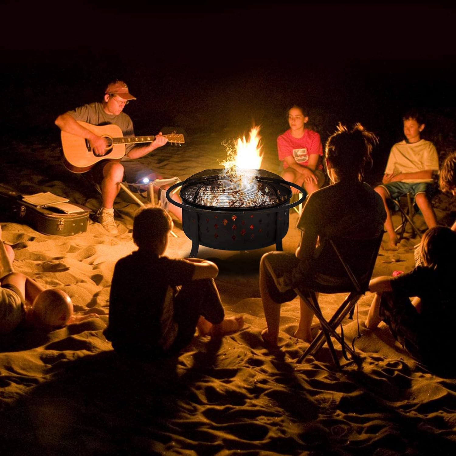 36 inch Fire Pit Outdoor Wood Burning Fire Pits Large Steel BBQ Grill Firepit Bowl for Outside with Cooking Grate Spark Screen, Poker for Patio Backyard Garden Picnic Bonfire, Oil Rubbed Bronze : Patio, Lawn & Garden