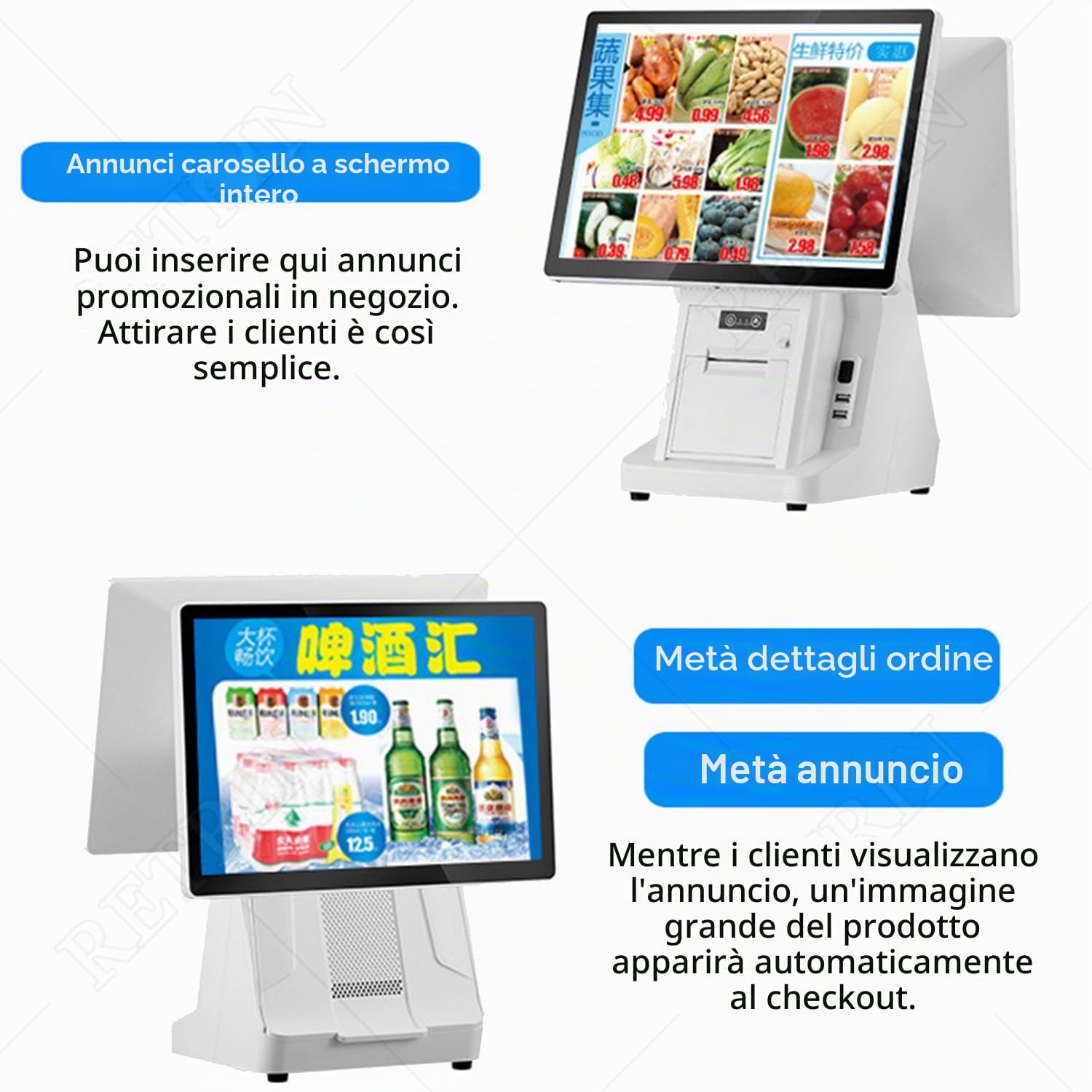 Registratore di Cassa Telematico Touchscreen 15.6 Pollici,Doppio Display,Stampante 58mm,Wi-Fi,8GB RAM,128GB SSD,Angolo Regolabile per Ristoranti,Bar,Supermercati,Centri