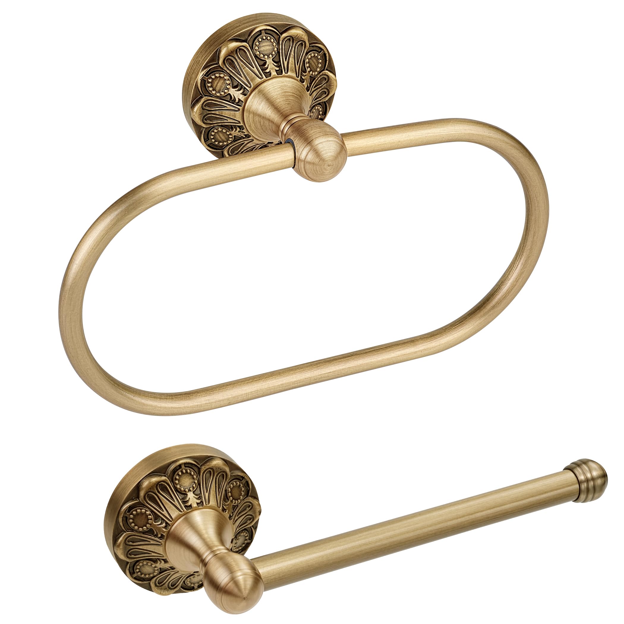 Antique Brass Toilet Paper Holder Towel Ring, Brass Towel Holder Toilet Paper Roll Holder, Rustic Vintage Oval Towel Rack Bathroom Accessories Set Hardware 2 Pieces Farmhouse Wall Mounted — Amazon image 11
