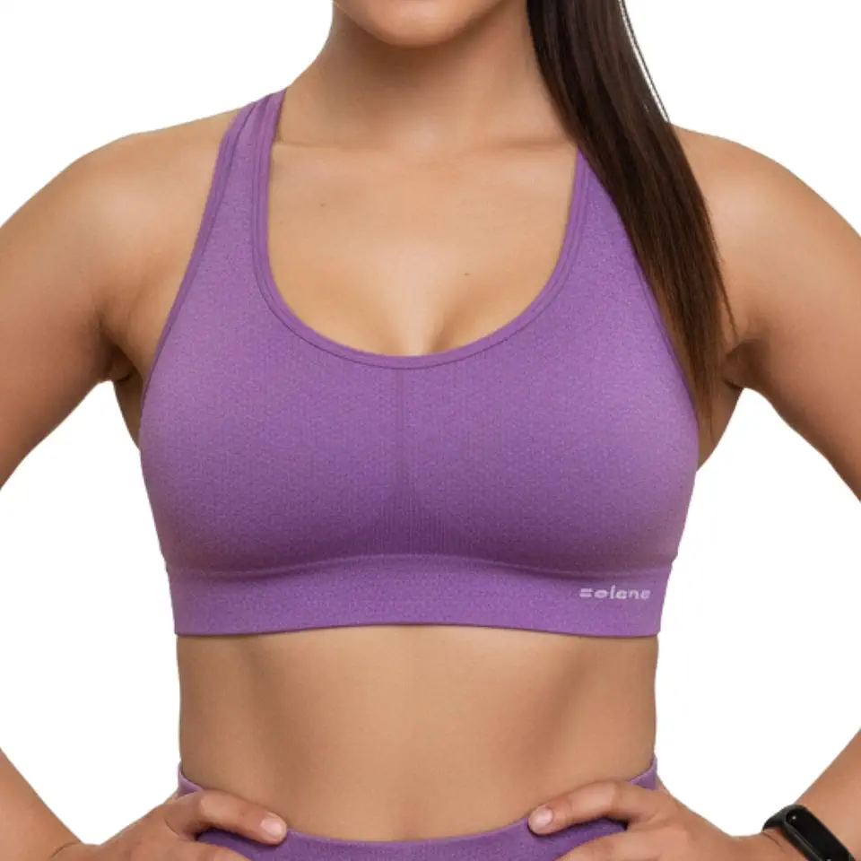 Top Academia Sport Alta Sustentação Sem Bojo Sem Costura Poliamida Elastano Feminino Fitness Selene