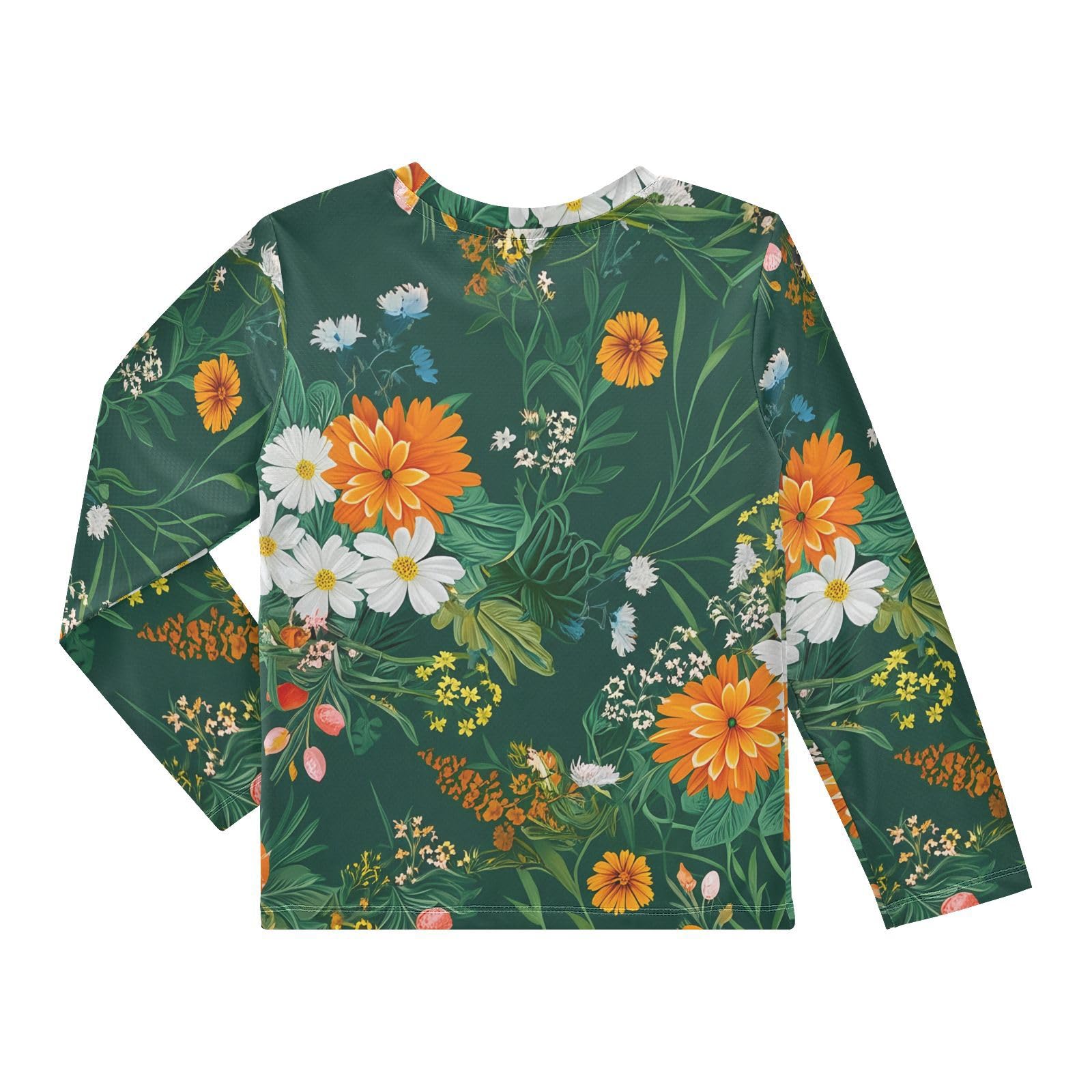 DOMIKING Calendula Floral Green Boys Long Sleeve Rashguard Shirt Kids Quick Dry Swim Shirt for Kids Toddler 9-10T
