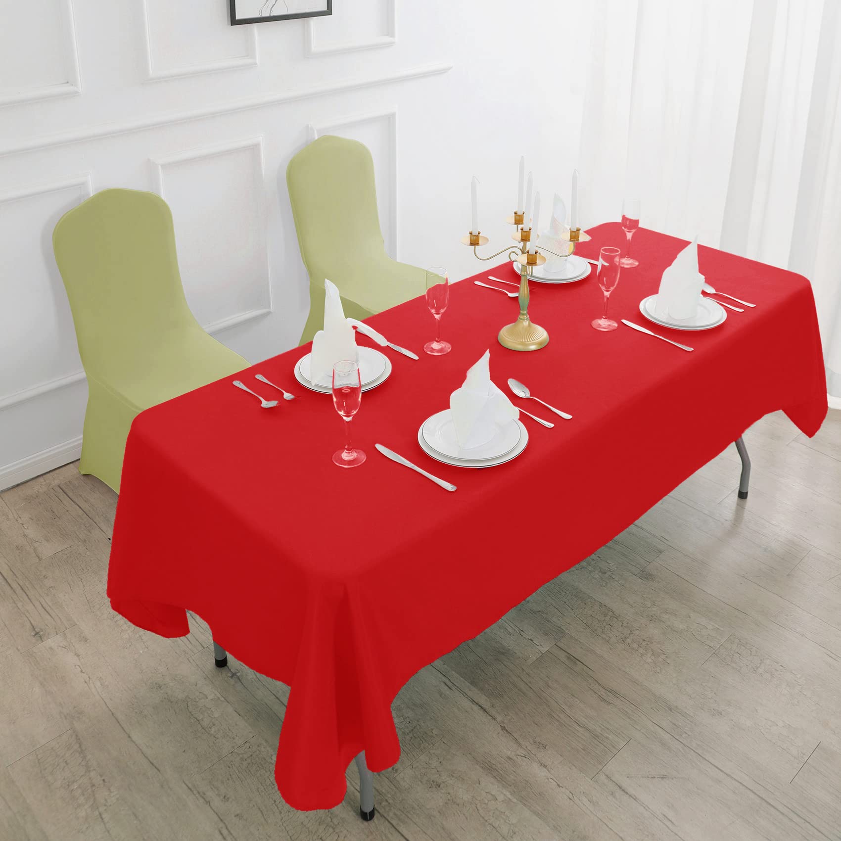 Paquete de 6 manteles rectangulares de 60 x 102 pulgadas, color rojo, resistentes a las manchas y a las arrugas, tela de poliéster, lavable, para decoración de fiestas, bodas y banquetes
