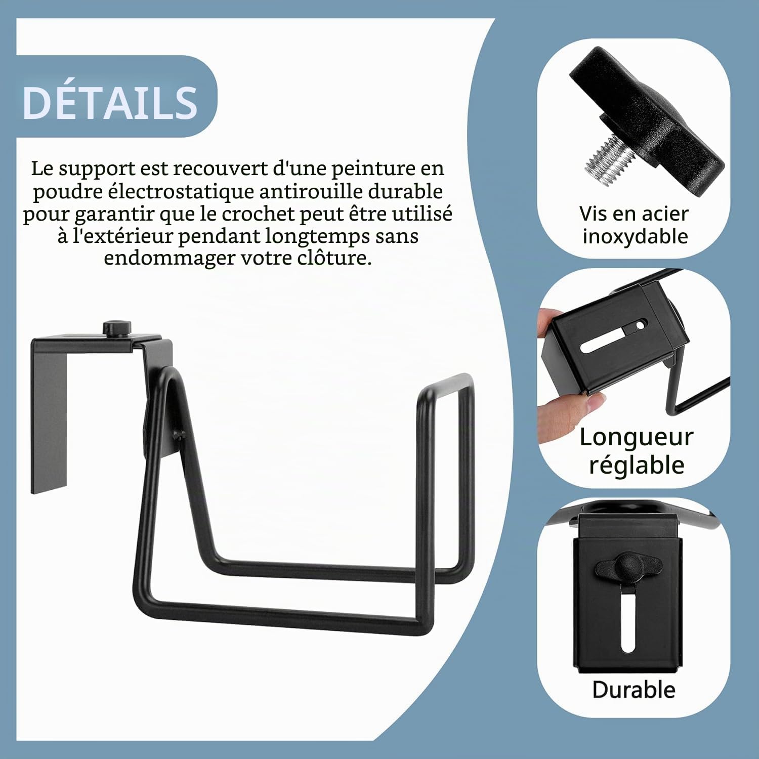 Lot de 2 supports de tuyau d'arrosage en métal - Support mural robuste pour montage mural - Enrouleur de tuyau réglable pour tuyaux d'eau - Rallonge de rangement