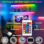 Ruban LED d'arrière-plan pour TV 6,56 pi, 2 m Ruban LED RGB pour TV de 40 à 60 po, Kit d'arrière-plan USB pour TV avec télécommande, Ruban LED étanche IP65 pour HDTV Chambre Moniteur PC Bureau