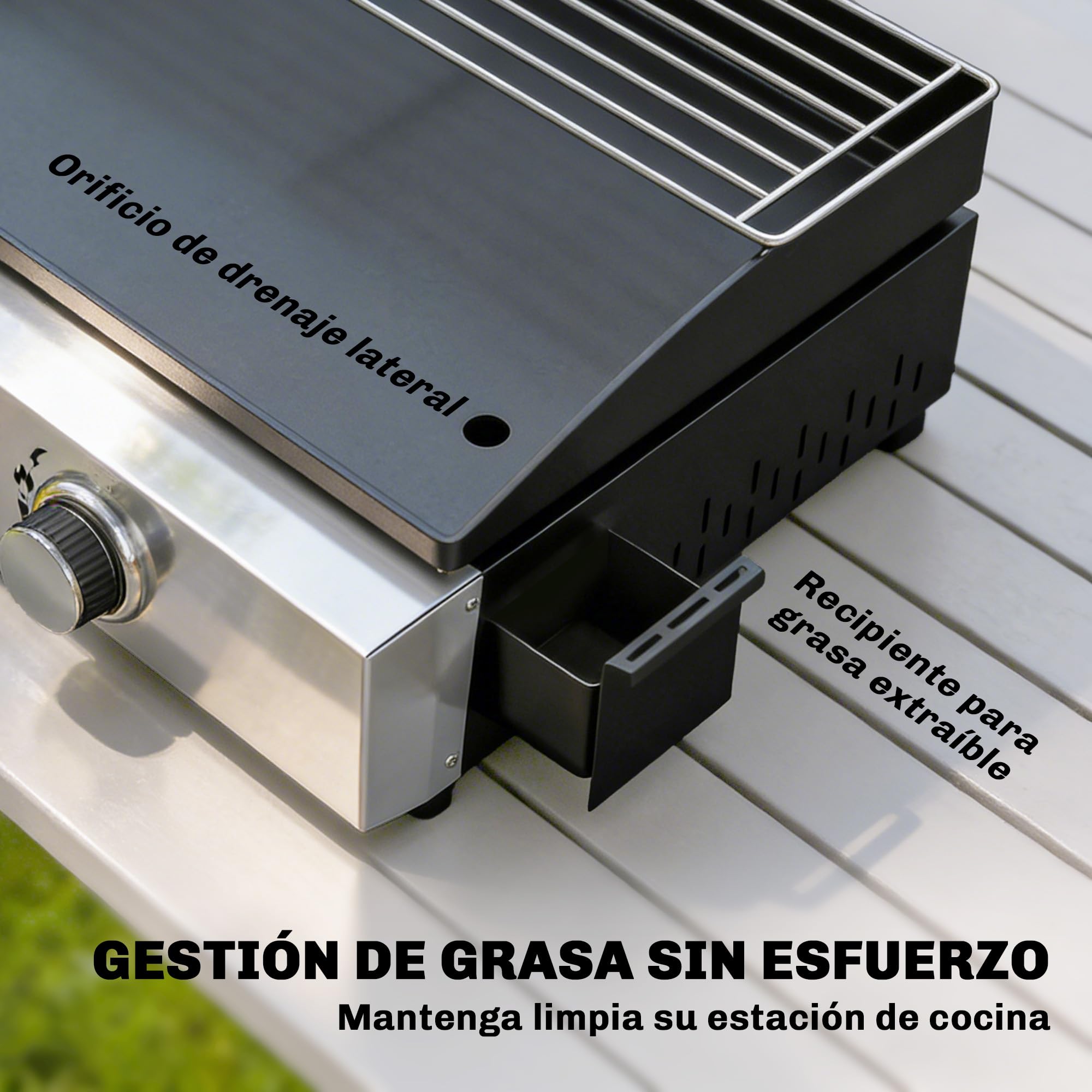 Outsunny Barbacoa de Gas BBQ Gas con 3 Quemadores 7,5 kW, Barbacoa Portátil con Plancha, Rejilla Calentadora y Recogedor Grasa, para Camping, Picnic, Terraza, Negro — view 5