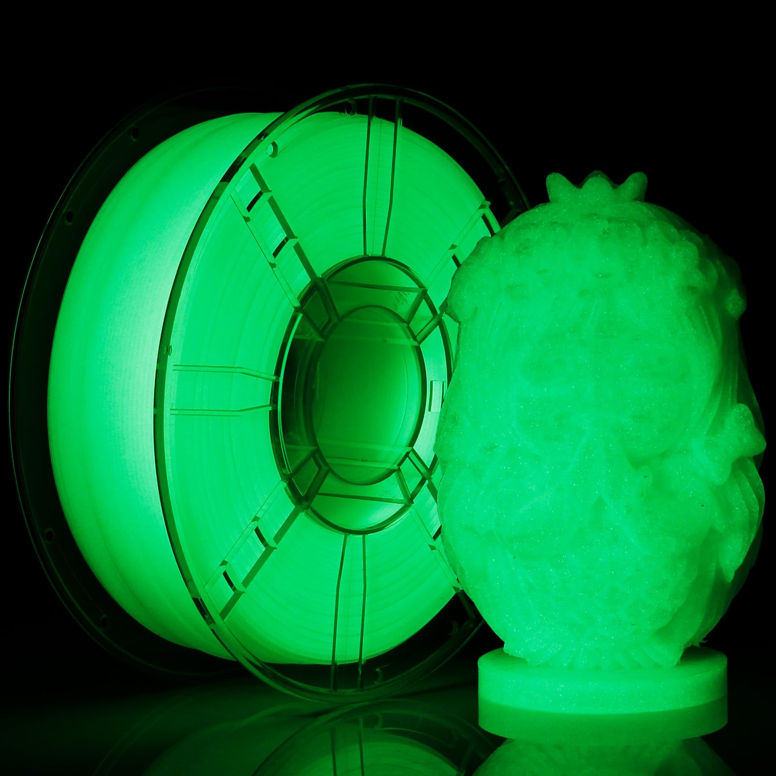 LVVJ3D PLA 3D Printer Filament, Glow Green PLA Filament 1.75mm, Clean Wound Dimensional Accuracy +/-0.03mm,1KG/Spool