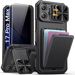 SSLOTSCASE for iPhone 17 Pro Max Case with 2X Privacy Screen Protector Card Holder Sliding Lens Cover Kickstand