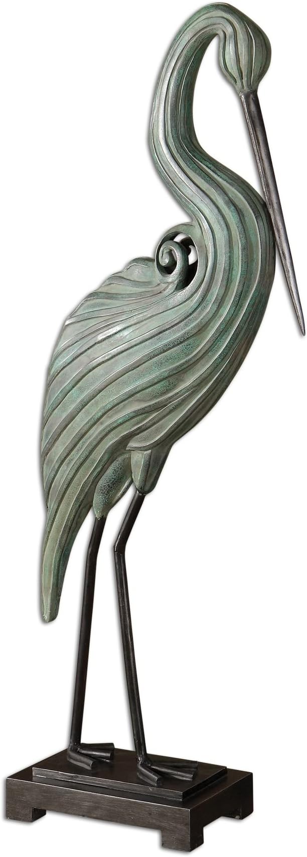 Uttermost Keanu Blue-Green Heron Sculpture with Blue-Green Crackled Finish With A Light Gray Glaze