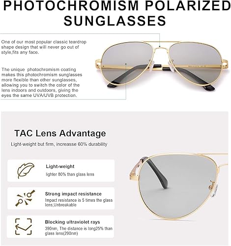 Miniatura 3 de Gafas de sol fotocrómicas polarizadas para hombre, gafas de sol deportivas de aviador, protección UV 400 con marco de metal grande