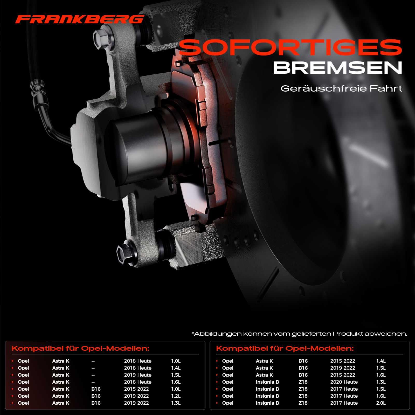 Frankberg Zestaw klocków hamulcowych zawierający 4 klocki hamulcowe tylne kompatybilne z Astra K Sports Tourer B16 Astra K B16 Insignia B Sports Tourer Z18 Replace# 39037199, 95526568