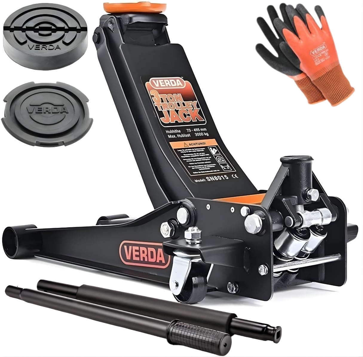 Verda hydraulischer Rangierwagenheber 3T 75-515mm für Profis beim Autoheben mit Schmiernippel und Gummicover