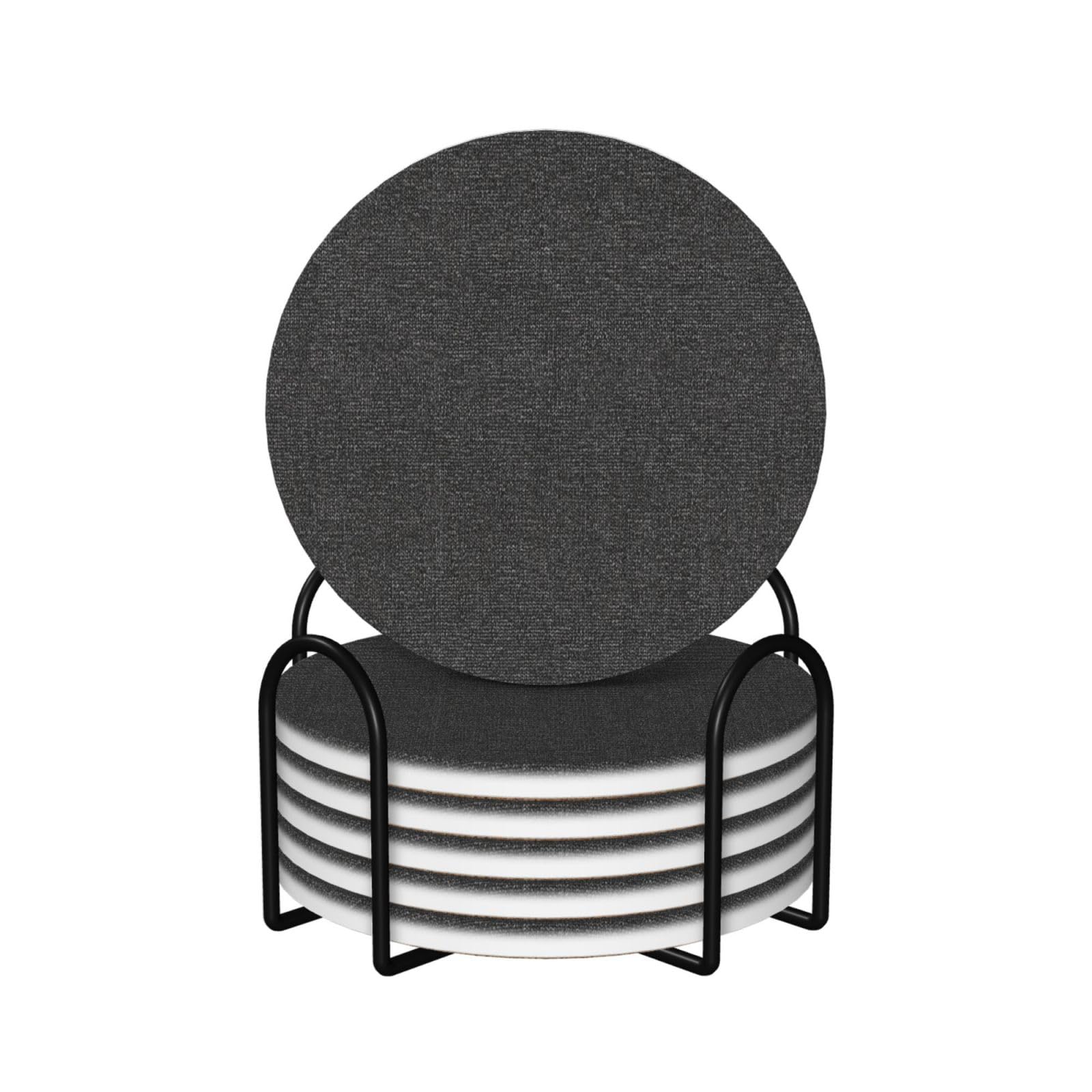 Dark Gray Cotton Jersey Texture Ceramic Coasters with Holder 6ps