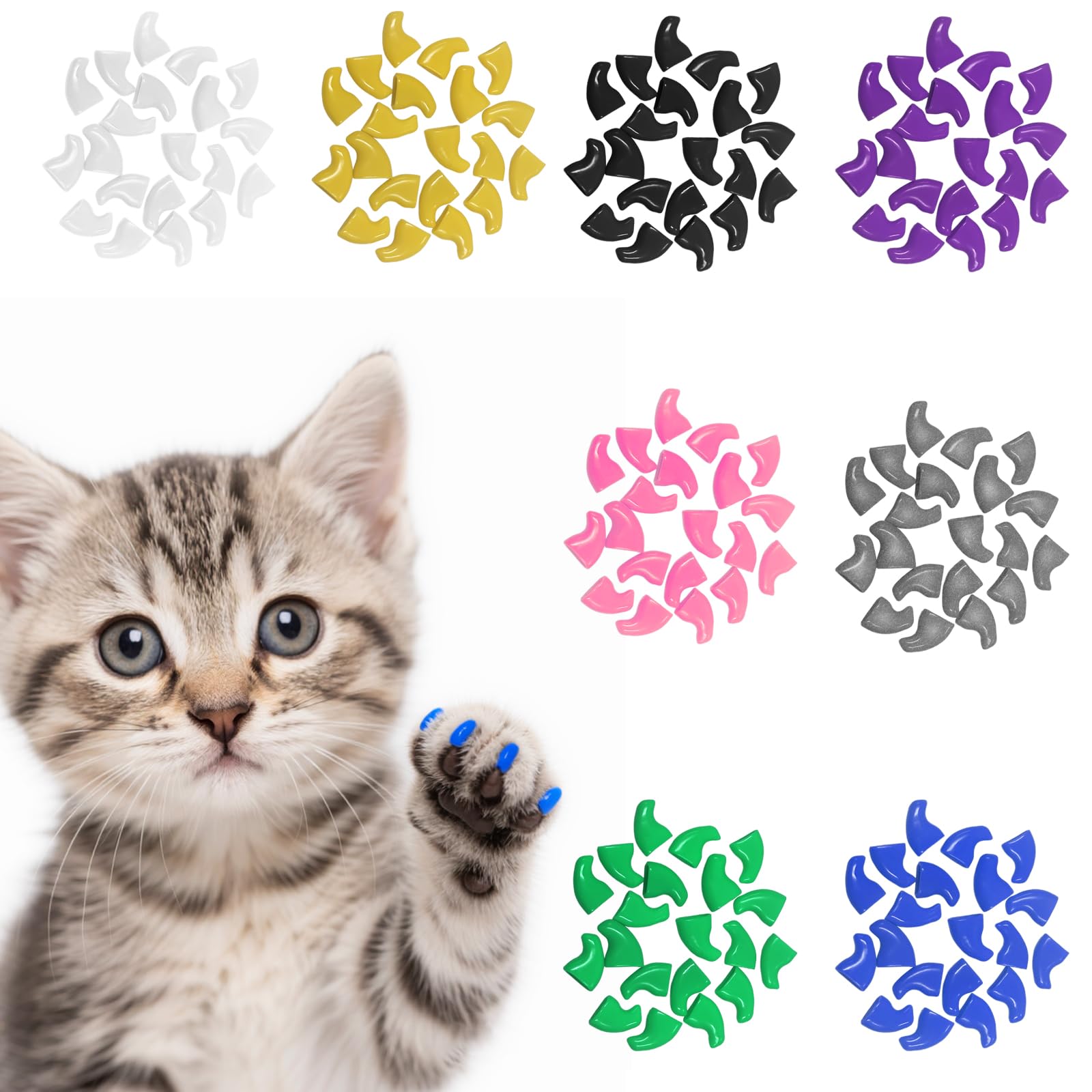 160pcs (8 Colors) Cat Nail Caps – Cat Claw Caps with Adhesives & Applicators – Soft Cat Claw Covers for Indoor Cats (Large, 20pcs/Color)