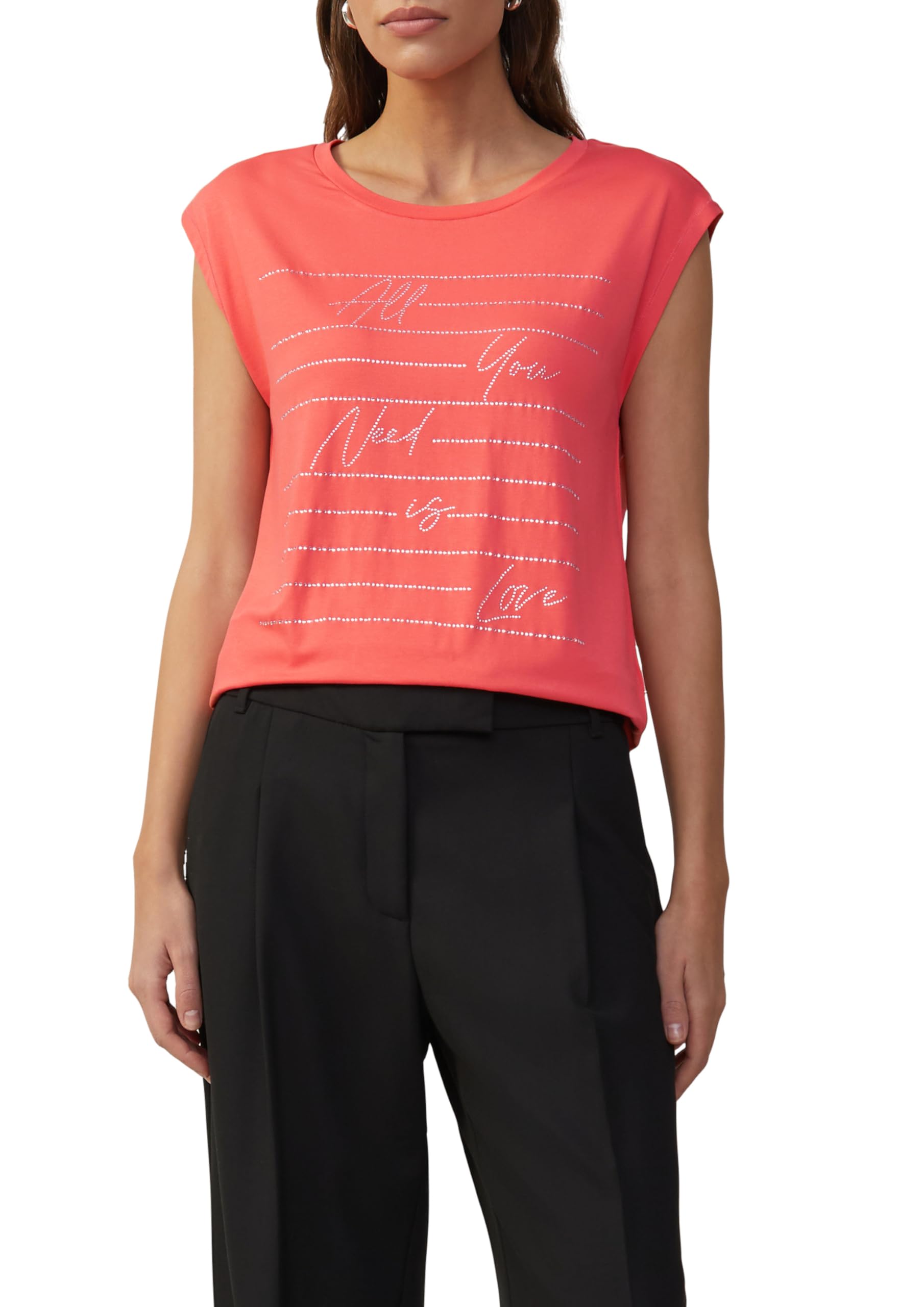 s.Oliver BLACK LABEL Relaxed Fit T-Shirt with Glitter Artwork, Pomegranate, 12